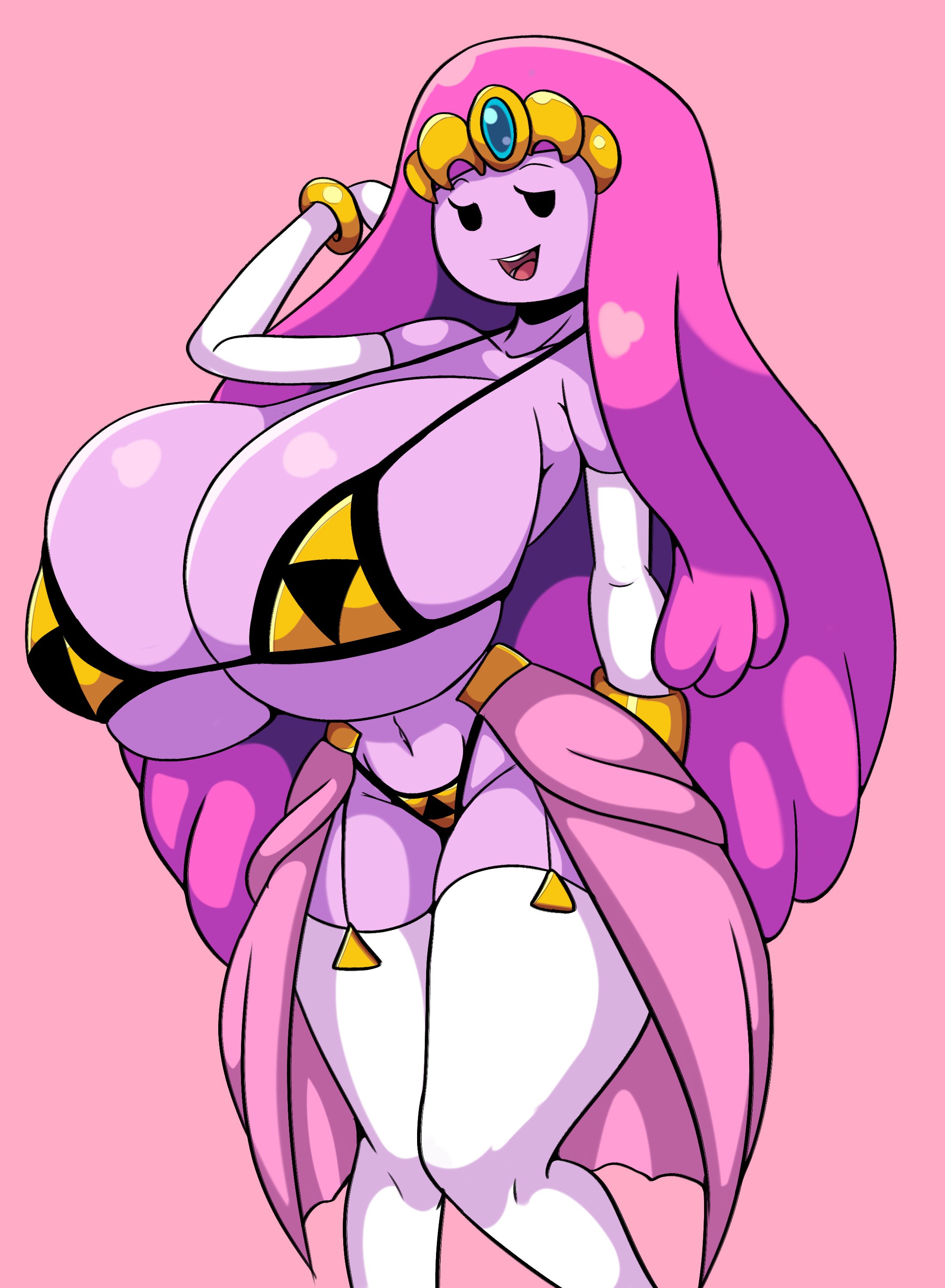 1girls, adventure time, big breasts, bikini, bikini bottom, bikini top, bracelet, breasts, breasts bigger than head, bubble gum, cartoon network, female, female only, gigantic breasts, gloves, huge breasts, huge nipples, iggy-bomb, legs, legs together, legwear, long sleeve gloves, massive breasts, massive thighs, nipples, open skirt, panties, pink body, pink hair, pink skin, princess bubblegum, skirt, solo, solo female, thick thighs, thigh highs, thighs, voluptuous, voluptuous female