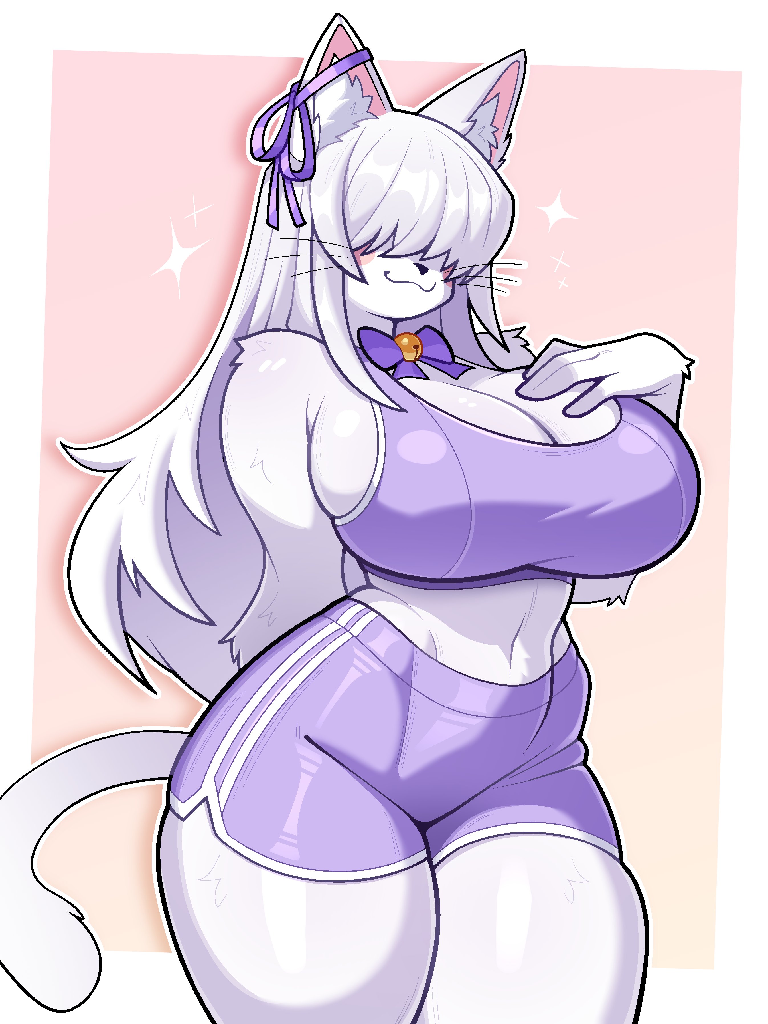 1girls, breasts, budoti, cat ears, female, female only, long hair, purple clothing, tagme, tagme (character), thighs, whiskers, white hair