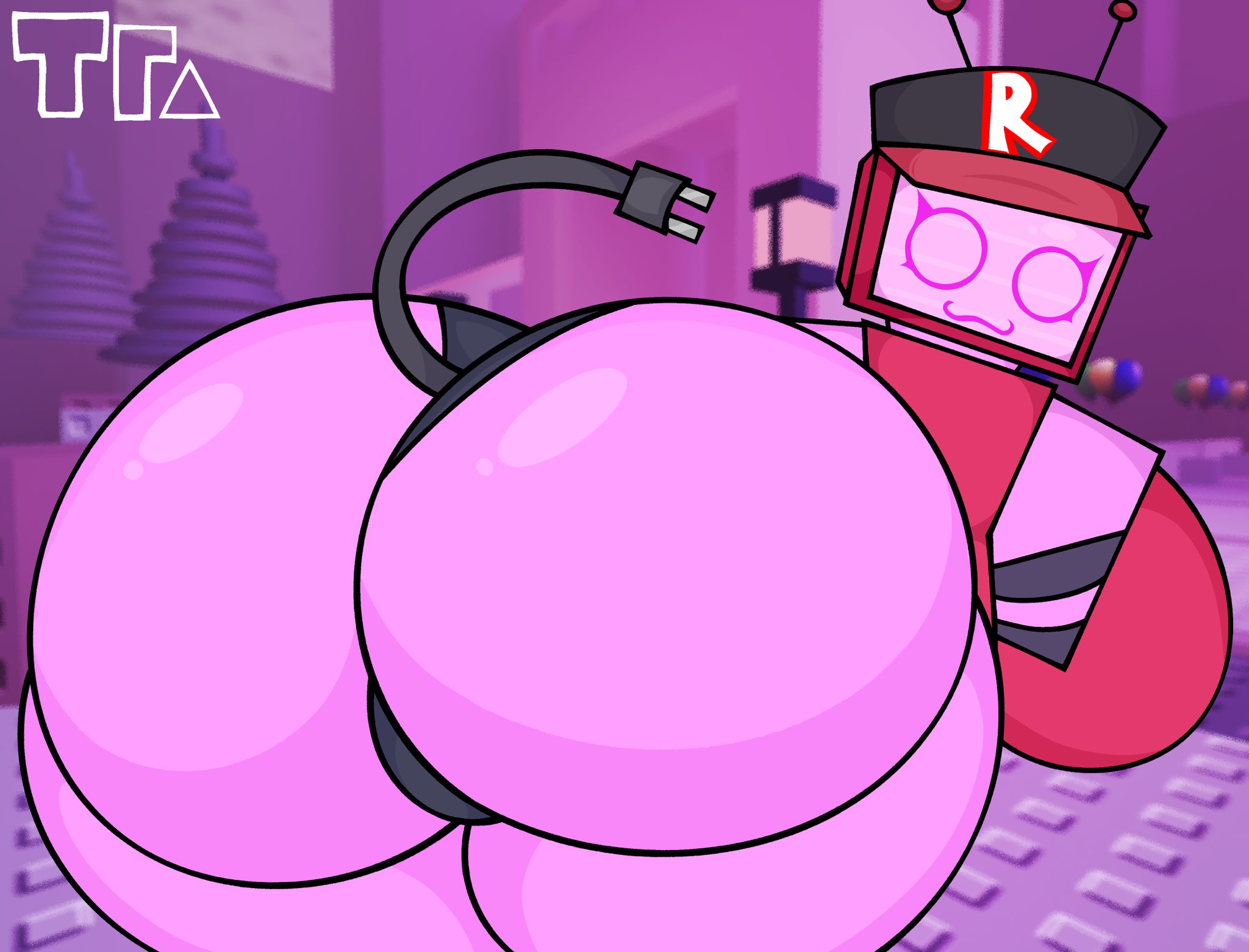 1girls, 3d background, ass, ass focus, breasts, cap, forsaken (roblox), panties, pink skin, roblox, roblox background, roblox game, robloxian, robot, robot girl, screencap background, showing ass, tagme, thighs, tv head, tv screen, veeronica, xxtr1ang3lzzxx