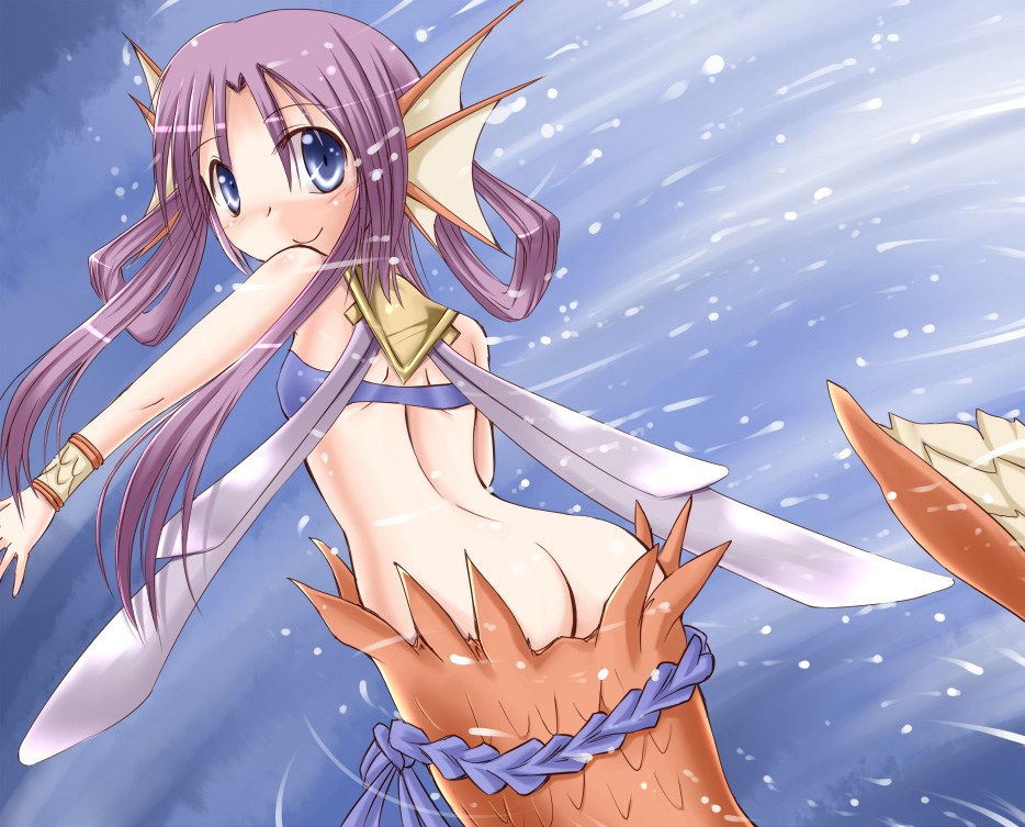 ass blush fish_girl fish_tail huge_eyes mermaid mermaid_ass mermaid_girl mermaid_tail monster_girl nietzsche shimo_(depthbomb) smile tail yggdra_union