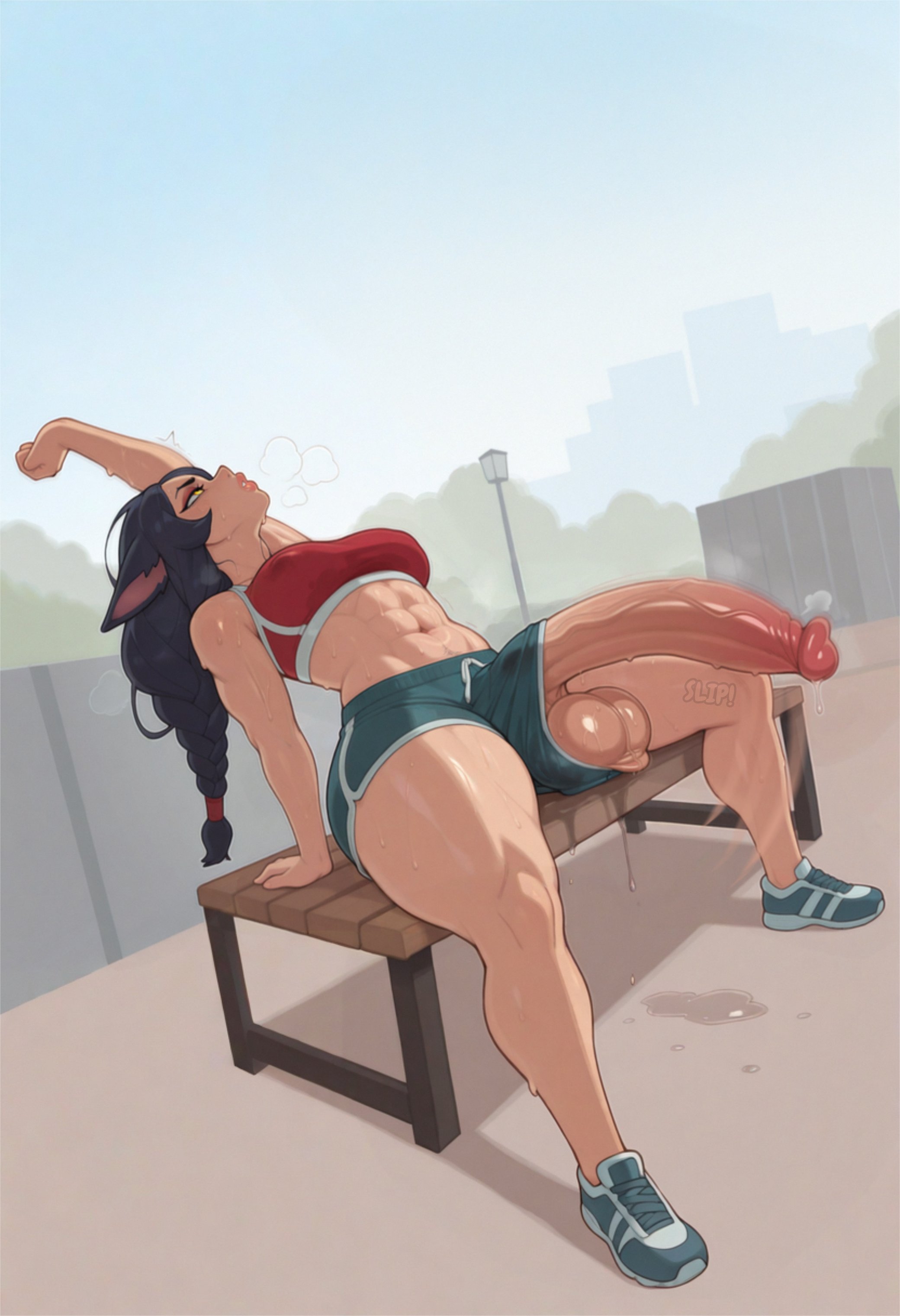 1futa, 2025, abs, ahri, ai generated, areola bulge, areolae, armpits, big balls, big breasts, big penis, black hair, bulge, bulge down leg, bulge through clothing, casual, casual exposure, casual nudity, child bearing hips, cock keyhole clothing, exercise, fox ears, fox futa, futa only, futanari, horny, horny futa, huge balls, huge cock, hung futa, hyper balls, hyper penis, league of legends, looking up, muscular, muscular futa, musk, musk clouds, nipple bulge, noonyx, precum, precum drip, precum string, sportswear, stretching, sweat, sweatdrop, sweating, sweaty, sweaty balls, thick thighs, throbbing penis, thunder thighs, veiny penis, yellow eyes