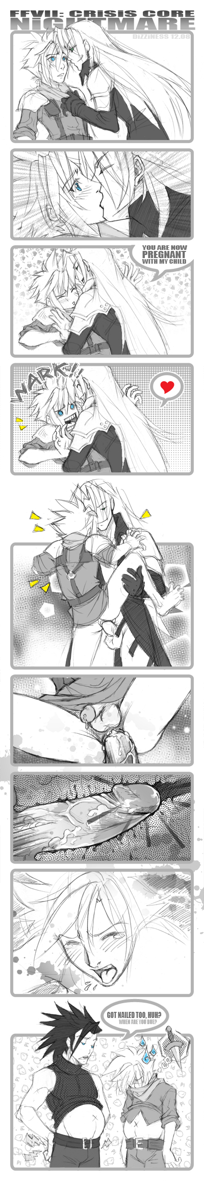 3boys, anal sex, ass, boy rape, buggery, clothed sex, clothing, cloud strife, comic, dizziness, female, final fantasy, final fantasy vii, forced, forced anal, forced impregnation, forced male pregnancy, forced yaoi, gay, greyscale, highres, human, impregnation, long image, male, male only, male pregnancy, male rape victim, male/male, monochrome, mpreg, multiple boys, multiple males, parody, penile penetration, penis, penis in ass, pregnancy, pregnant, pregnant male, pussy, rape, sephiroth, tall image, uncensored, vaginal, vaginal penetration, yaoi, zack fair