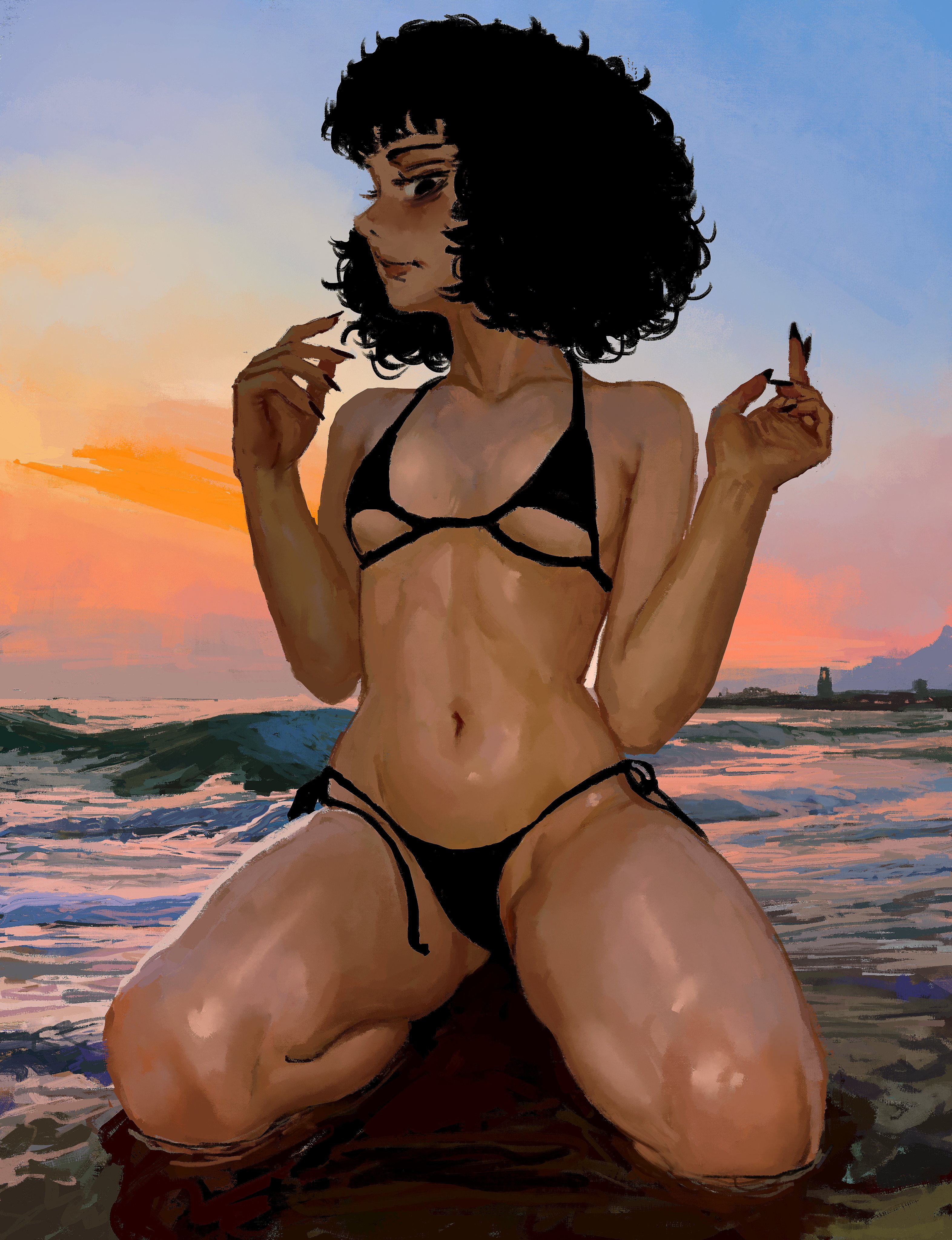 beach, bikini, casato, cute, ellie (casato), female, sunset