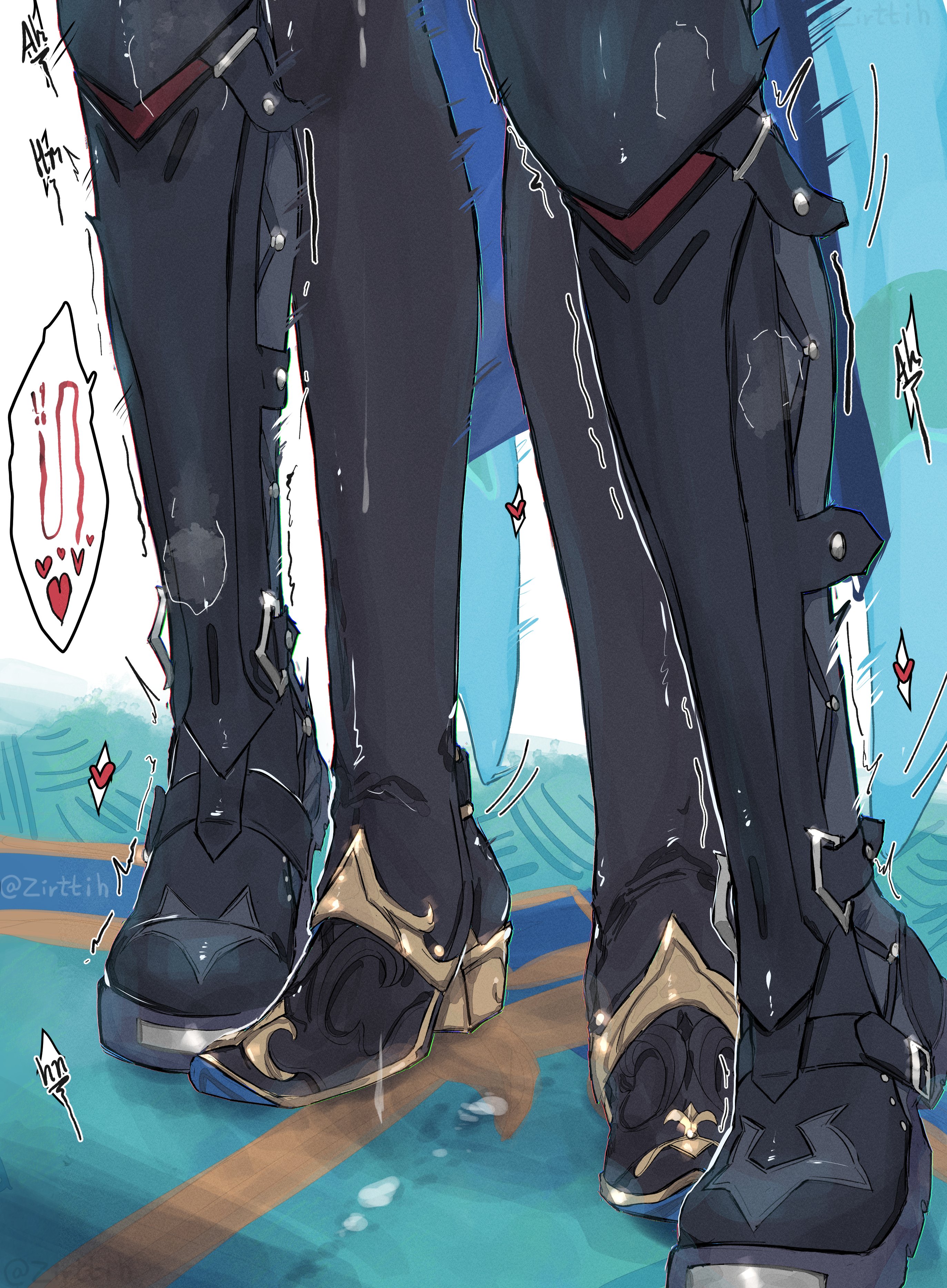 2boys, gay, genshin impact, implied sex, implied sex from between legs, male, male only, neuvillette (genshin impact), wriothesley (genshin impact), yaoi, zirttih