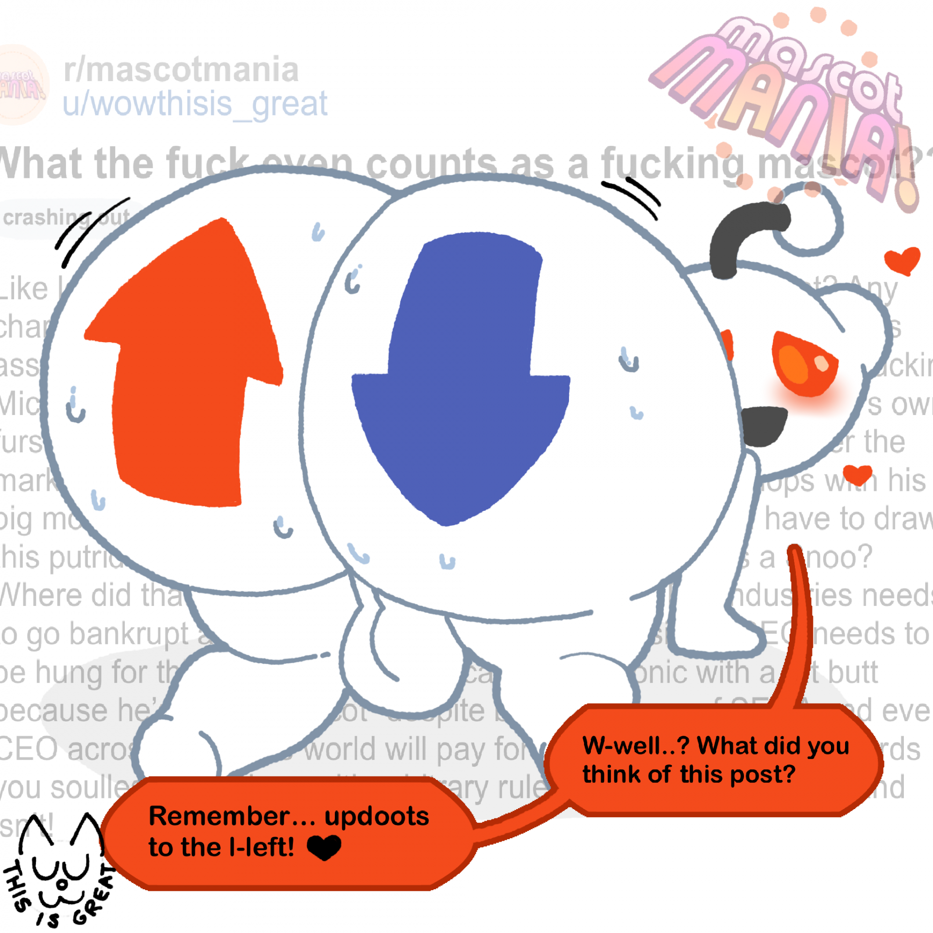 1:1, ass, balls, big balls, big butt, blush, bodily fluids, bondage, genitals, hi res, huge balls, huge butt, huge hips, humanoid, hyper, hyper balls, hyper butt, hyper genitalia, male, male only, male/male, mascot, masochism, musk, reddit, snoo, solo, spanking focus, speech bubble, sweat, upvote, what, wide hips, wowthisisgreat