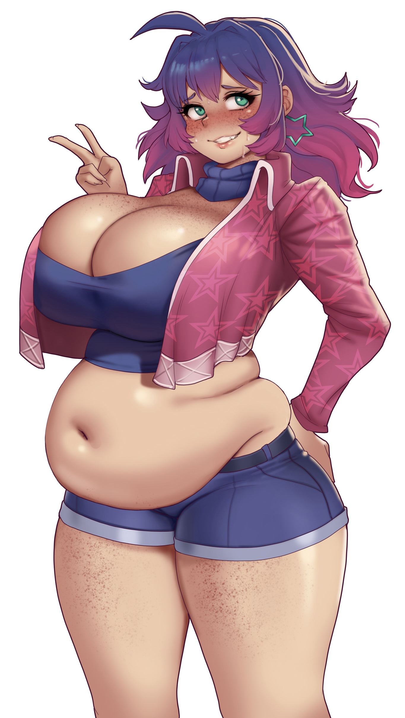 bbw, belly overhang, big belly, big breasts, big female, blush, breasts, chubby, chubby female, embarrassed, fat, fat ass, fat female, fat fetish, fat rolls, fat woman, fatty, female, freckles, hand on butt, kipteitei, large female, obese, obese female, overweight, overweight female, plump, thick thighs, tubby, weight gain