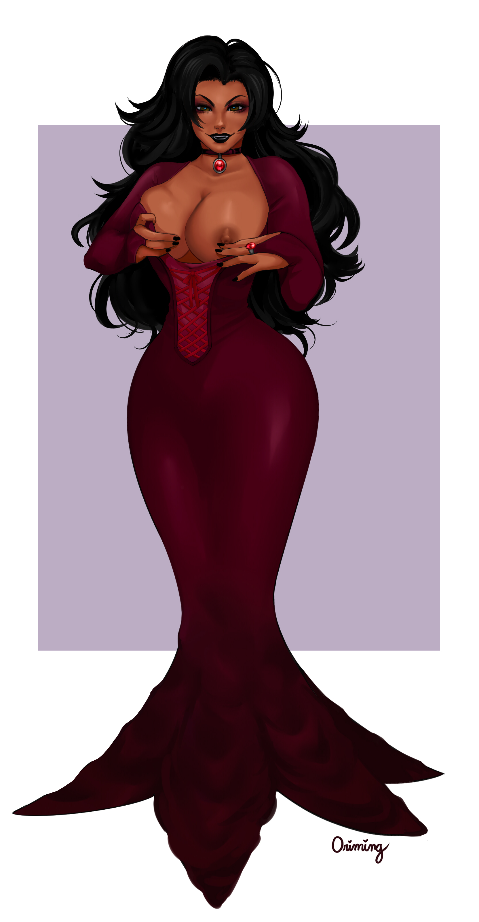 1girls, big breasts, black hair, breasts, dark skin, dark-skinned female, female, female only, nipples, ok k.o.! let's be heroes, orimiming, solo, wilhamena