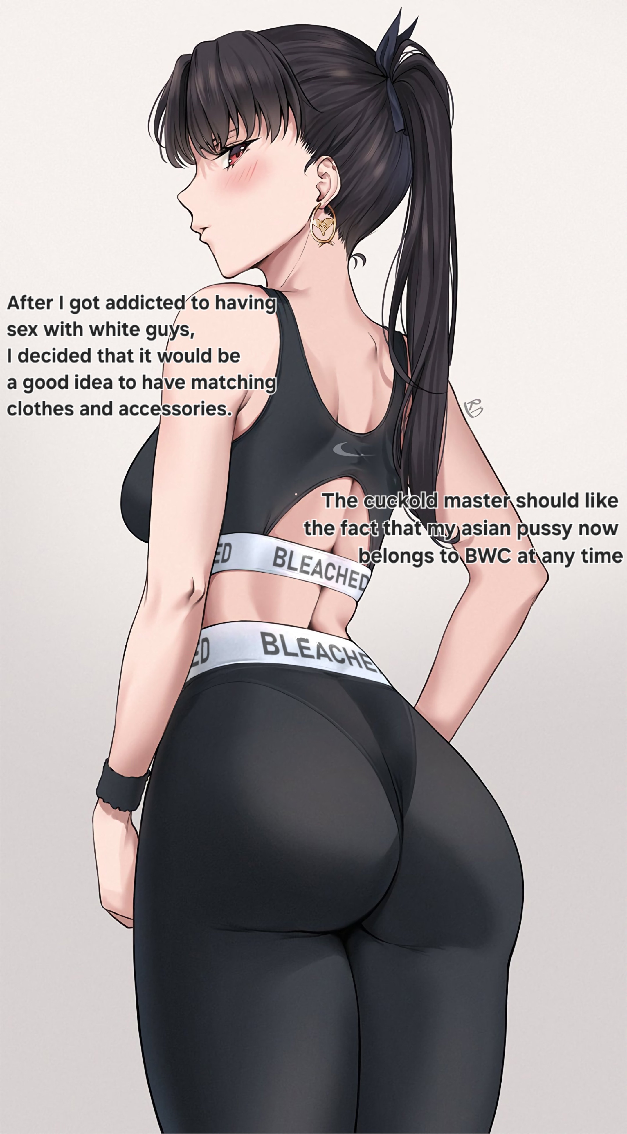1girls, asian female, ass, black hair, bleached, blush, fate (series), fate/grand order, female, interracial, ishtar (fate), long hair, male, raceplay, red eyes, text, white male asian female
