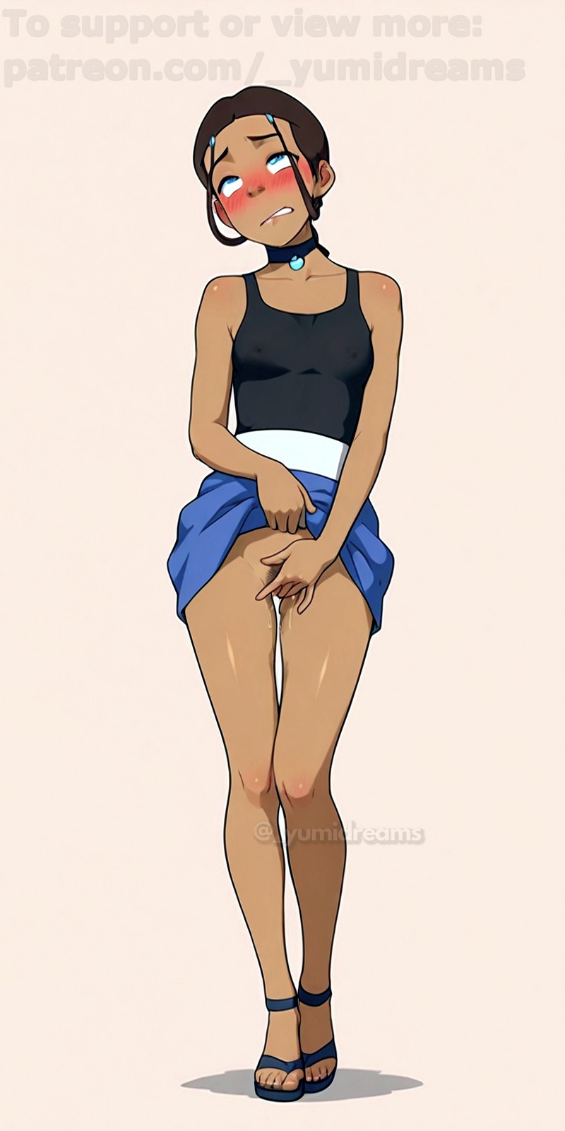  yumidreams, 1girls, accurate art style, ai generated, ashamed, avatar legends, avatar the last airbender, bare legs, bare shoulders, black tank top, blush, braid, braided hair, braided ponytail, breasts, collar, collarbone, dark-skinned female, embarrassed, explicit, feet, female, fingering, fingering pussy, fingering self, flushed, flushed cheeks, full body, hairy pussy, high resolution, highres, jewelry, katara, looking down, masturbation, medium breasts, no bra, no underwear, petite, pubic hair, pussy, pussy juice, pussy peek, rolling eyes, sandals, simple background, skinny, skinny female, small breasts, solo, standing masturbation, tight pussy, toes, upskirt, upskirt view