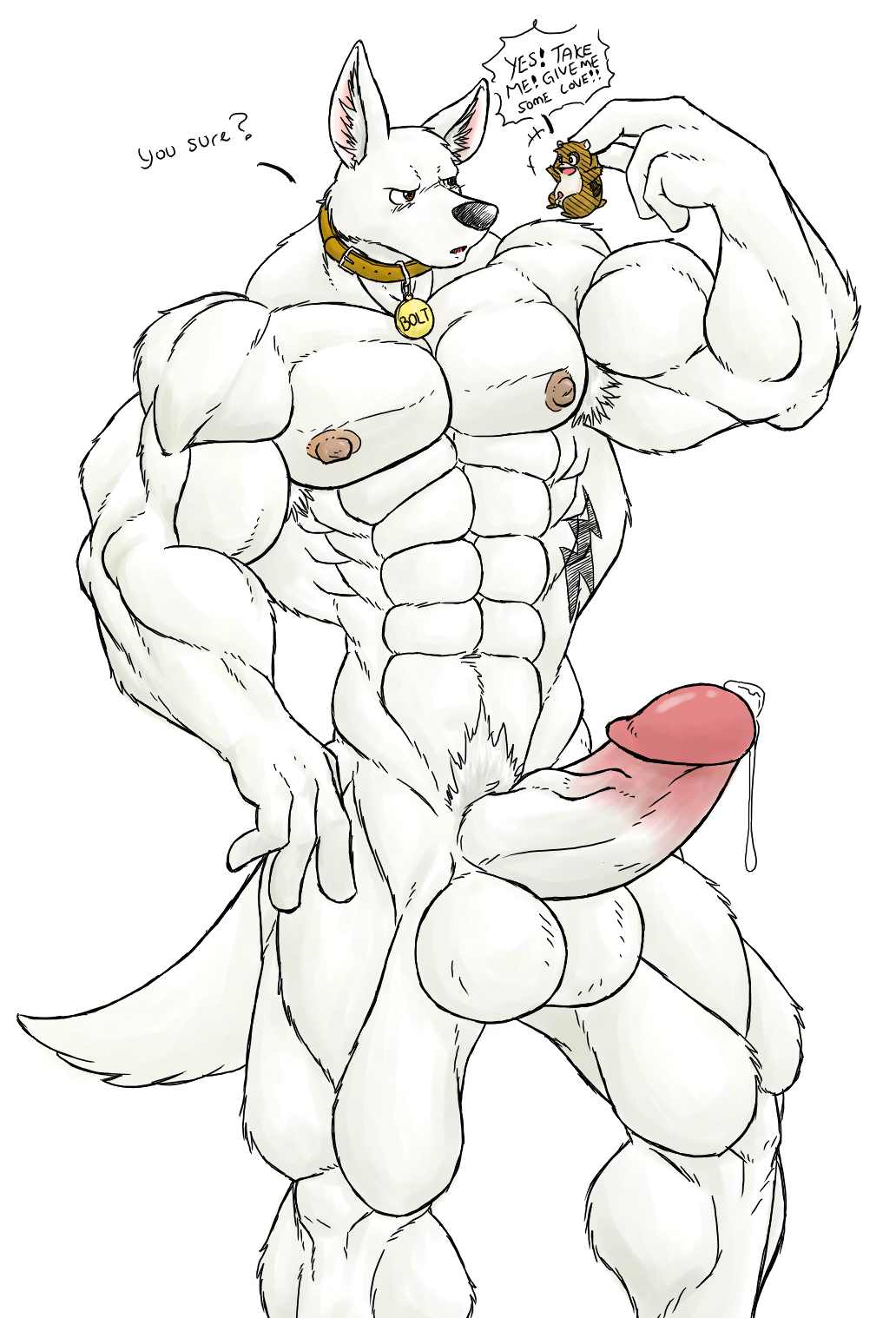 2boys abs big_testicles bolt_(character) bolt_(film) brown_eyes canine collar cum disney erect erection furry furry_only gay hamster kyuuhari male male_only muscles no_humans nude penis precum rhino_(bolt) size_difference standing tail testicles veins veiny_penis what yaoi