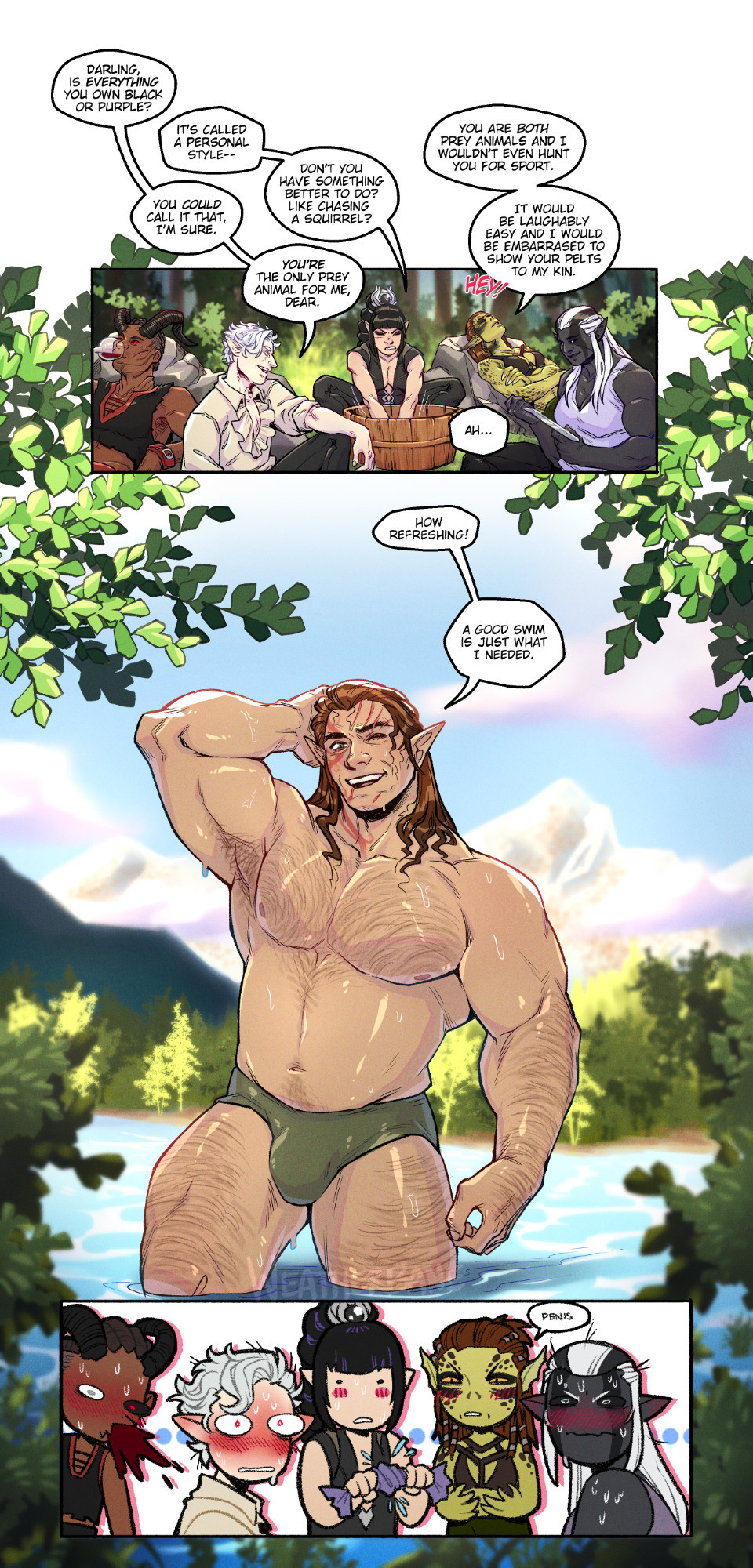 1boy, alternate version at source, alternate version available, astarion, baldur's gate, baldur's gate 3, bara, bulge, bulge through clothing, bulge under clothes, gith, githyanki, hairy, hairy chest, hairy male, halsin, lae'zel, male, pinup, shadowheart, tav (baldur's gate), weatherbane, wyll ravengard, yaoi
