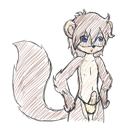 1boy blue_eyes brown_hair cute erection gichi girly hair male male_only marten panties penis short_hair solo standing tail thighs trix_the_cat underwear wide_hips