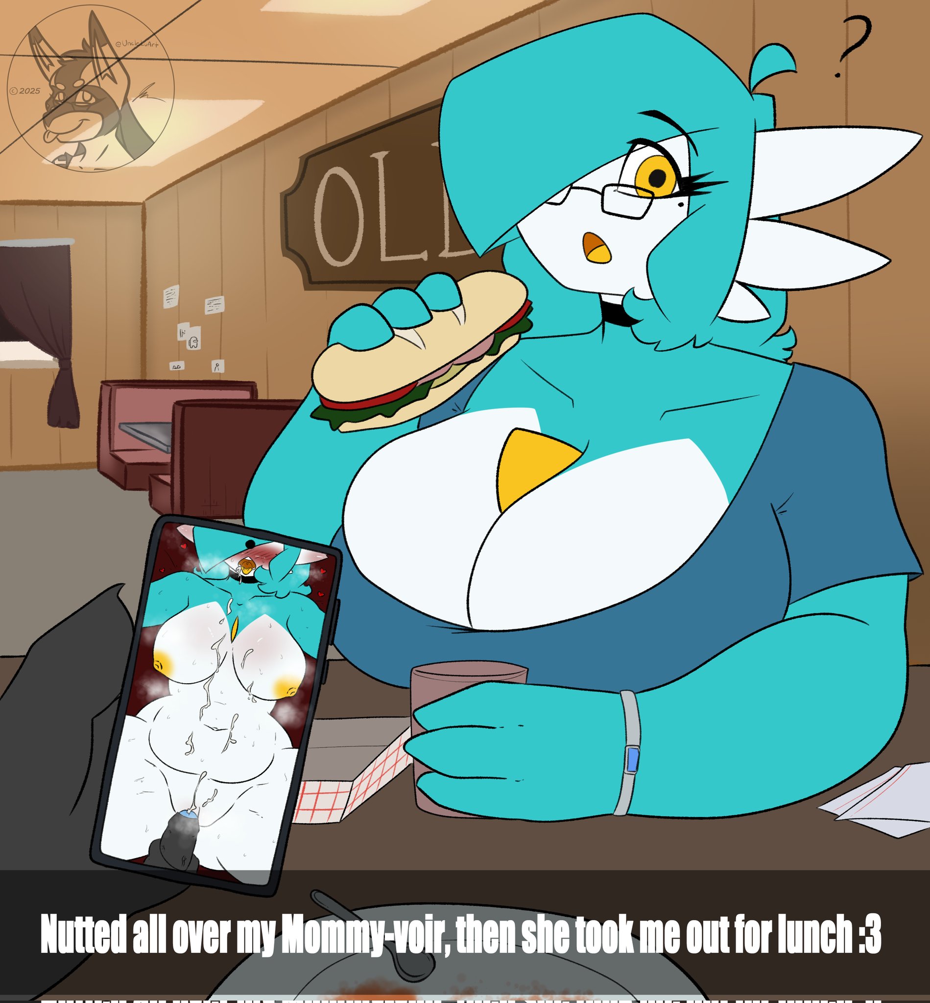 cellphone, cum, food, gardevoir, glasses, jeffthehusky, julia caernarvon, lucario, phone, pokemon, pokemon (species), sandwich, sandwich (food), unclelu, yellow eyes