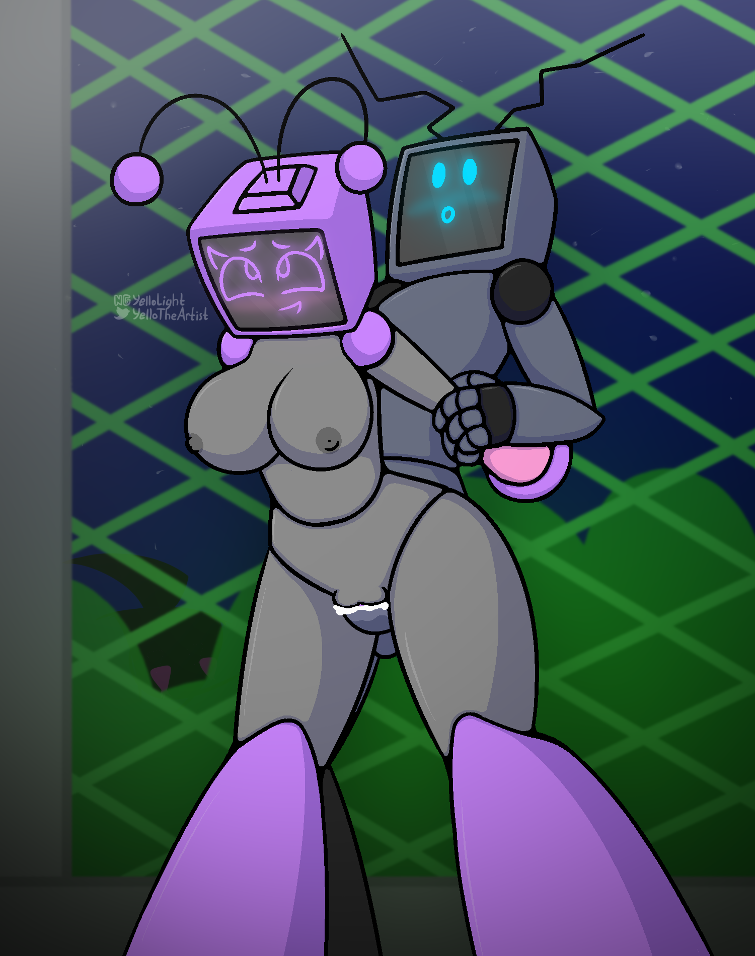 1boy, 1girls, female, fnf, friday night funkin, friday night funkin mod, hex (yingyang48), male, mariah arts, pussy, robot boy, robot girl, sam (mariah arts), screen face, sex, tv head, vaginal penetration, yellolight