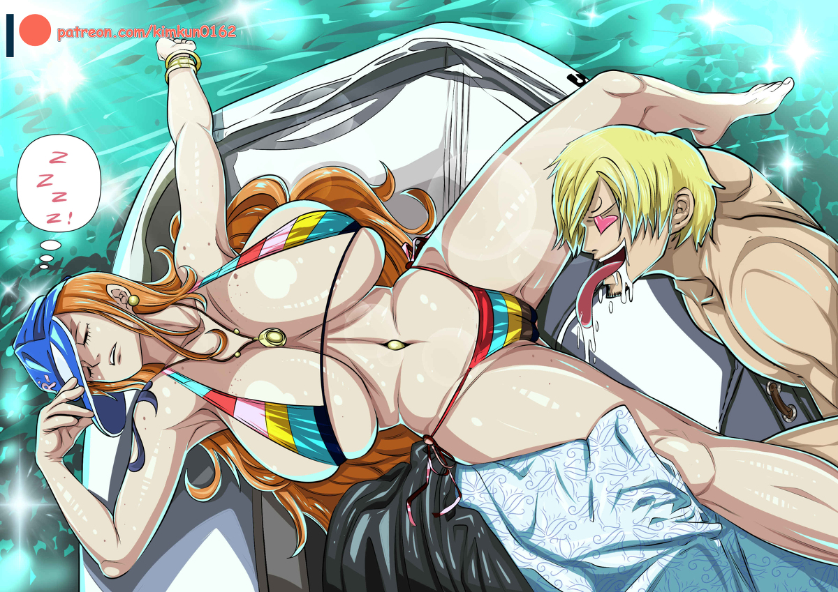 big breasts, breasts, female, kimkun0162, male, nami (one piece), one piece, sleeping, vinsmoke sanji