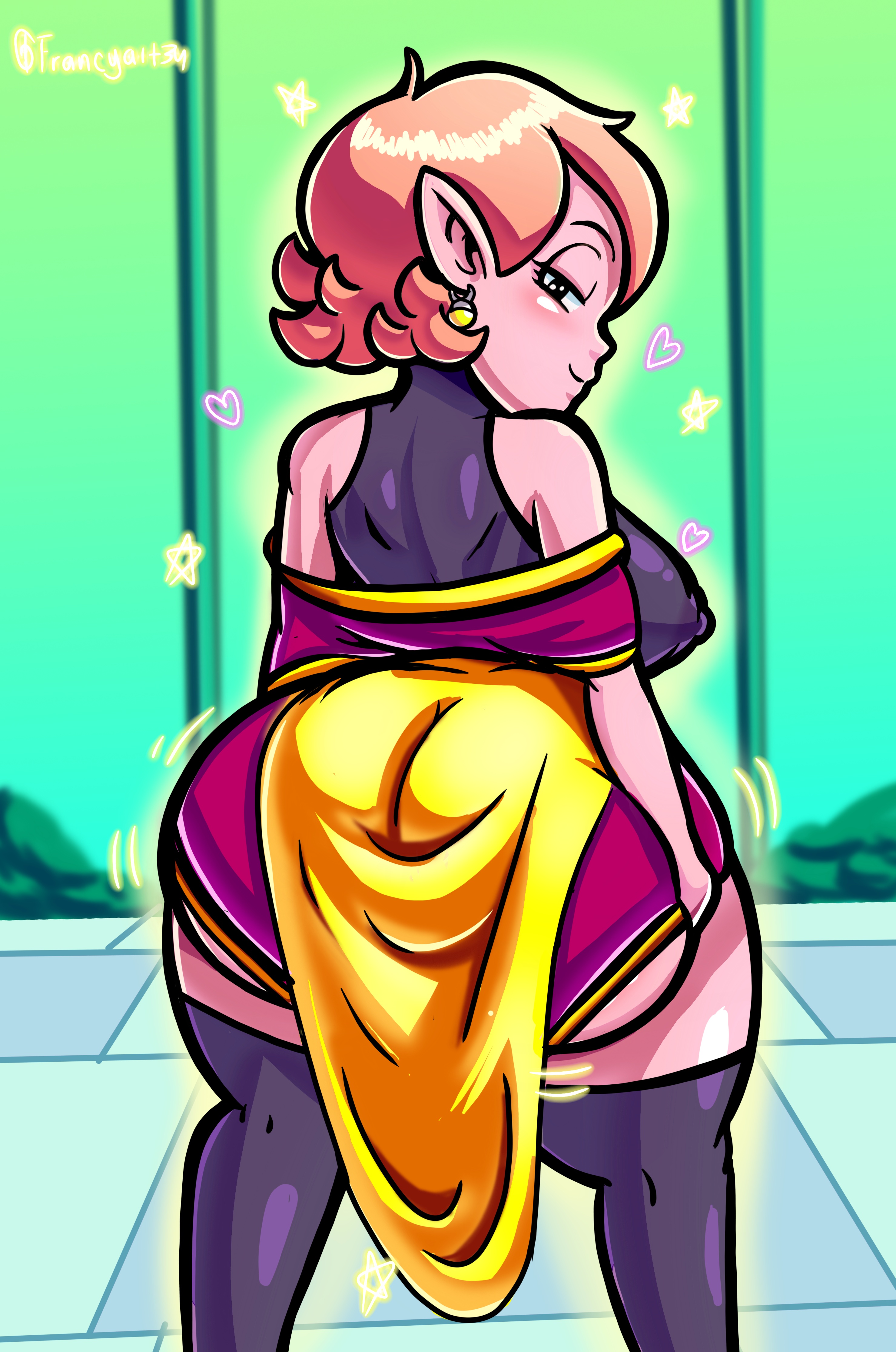 1girls, ass, big ass, big breasts, big butt, breasts, chronoa, clothed, core person, dragon ball, dragon ball super, erect nipples, female, female only, francyart34, huge ass, nipple bulge, nipples, short hair, shortstack, shounen jump, solo, solo female