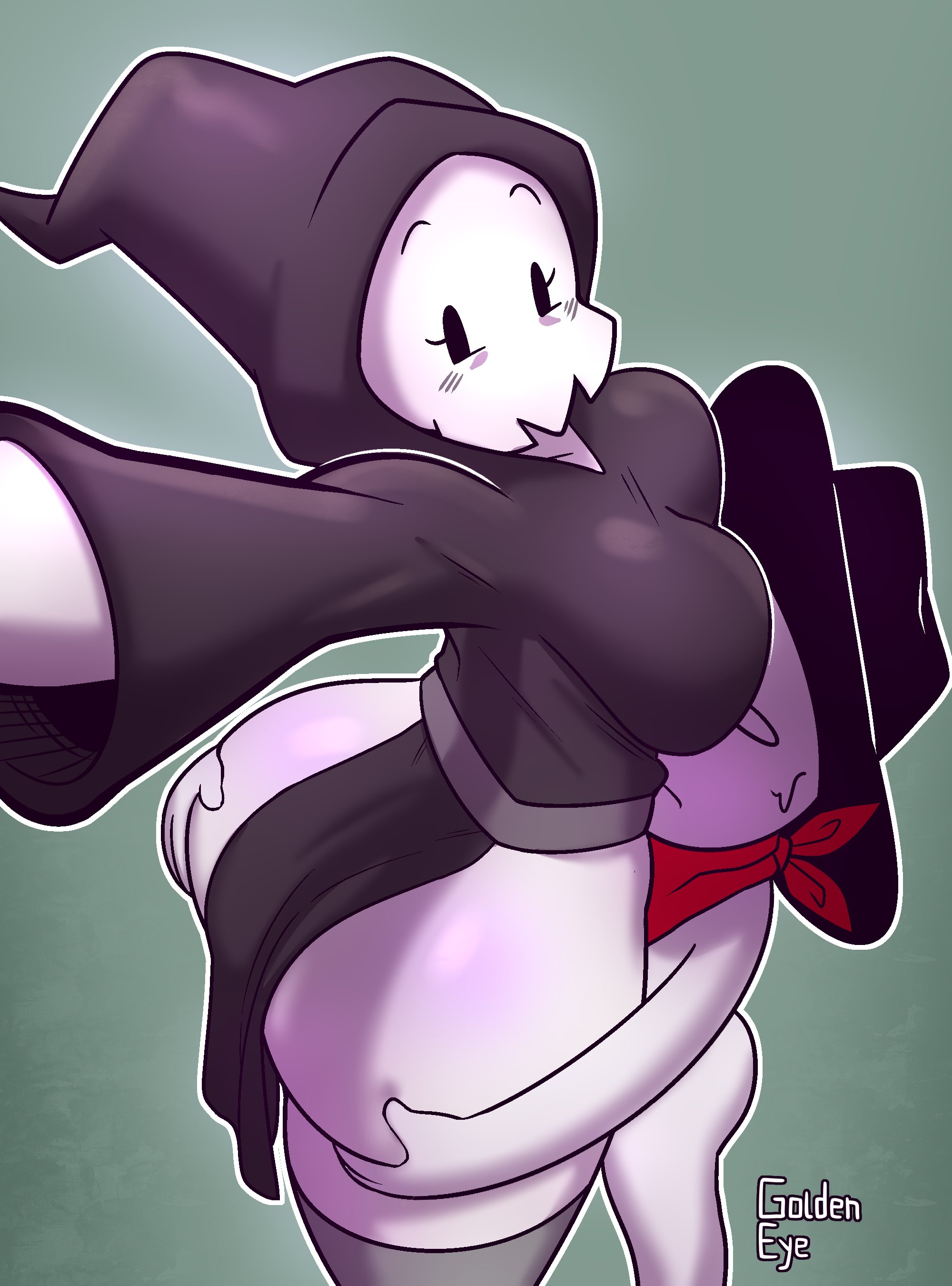 absurd res, accessory, animated skeleton, anthro, ass, ass grab, bandana, big ass, big butt, black clothing, black hat, black headwear, blob creature, bone, bottomwear, breasts, butt grab, clothed, clothing, digital media (artwork), duo, female, footwear, golde, golde (golde), goldeneyensfw, hand on ass, hand on butt, hat, headgear, headwear, hi res, hood, humanoid, kerchief, loincloth, male, monster, phone view, red bandanna, red kerchief, selfie, size difference, skeleton, skull, skull head, socks, topwear, undead