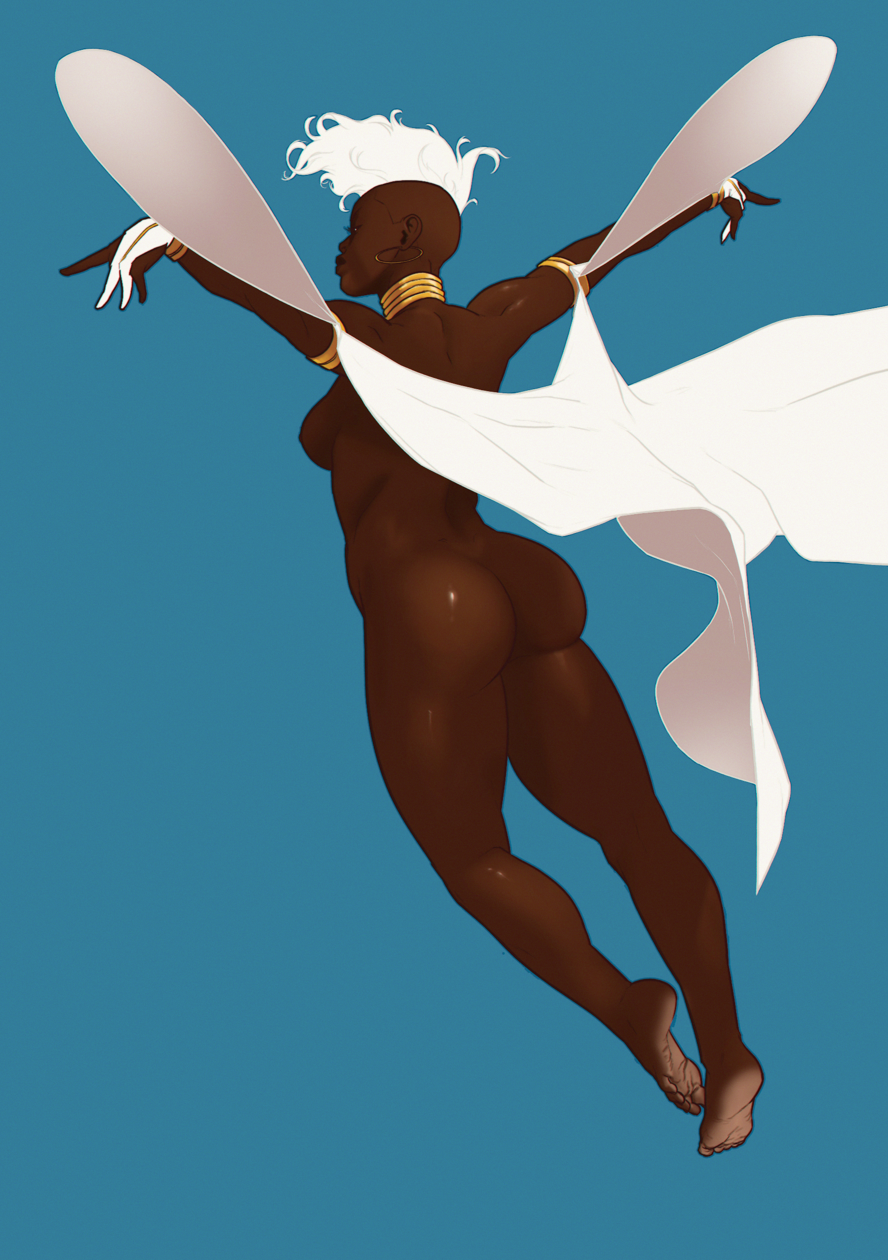 1girls, 2d, african, african female, ass, athletic, athletic female, barefoot, breasts, bubble ass, bubble butt, busty, color, dark skin, dark-skinned female, dima ivanov, female, female focus, female only, flying, hourglass figure, human, illustration, marvel, marvel comics, medium breasts, mohawk, mohawk (hairstyle), ororo munroe, solo female, storm (x-men), tagme, voluptuous, white hair, wide hips, x-men