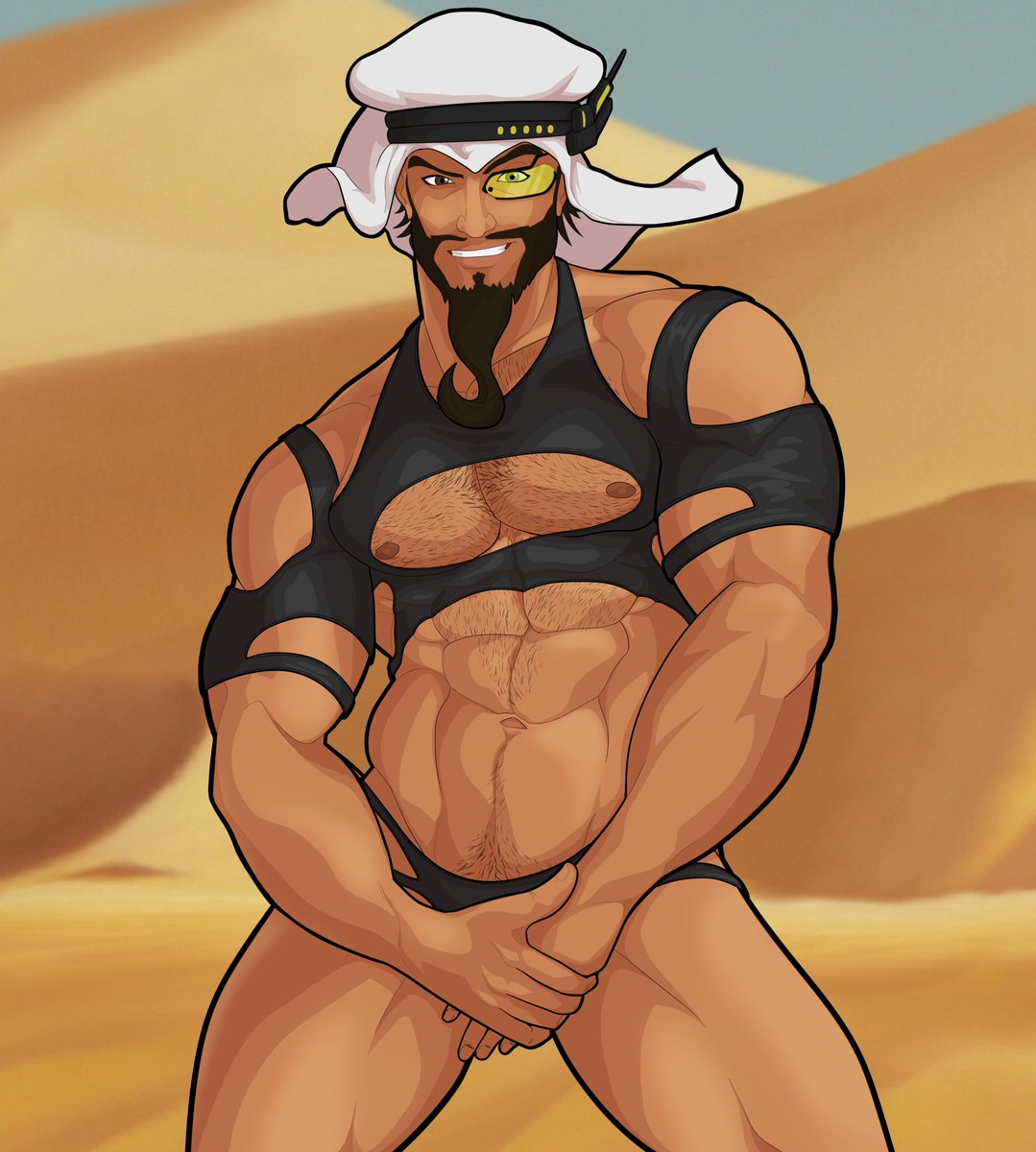 bara beard capcom chest_hair dkmate facial_hair gay male male_only muscles muscular rashid ripped_clothing scouter solo solo_male street_fighter tinted_eyewear yellow-tinted_eyewear