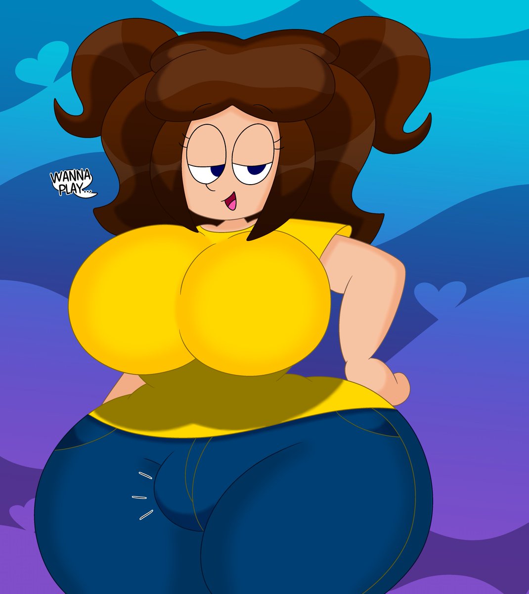 1girls 2022 3barts bait_and_switch big_breasts breasts brown_hair bulge busty clothed clothing dialogue english_text fully_clothed huge_breasts huge_hips human jess_(3barts) large_breasts light_skin long_hair looking_at_viewer standing talking_to_viewer text thick_thighs thunder_thighs wide_hips