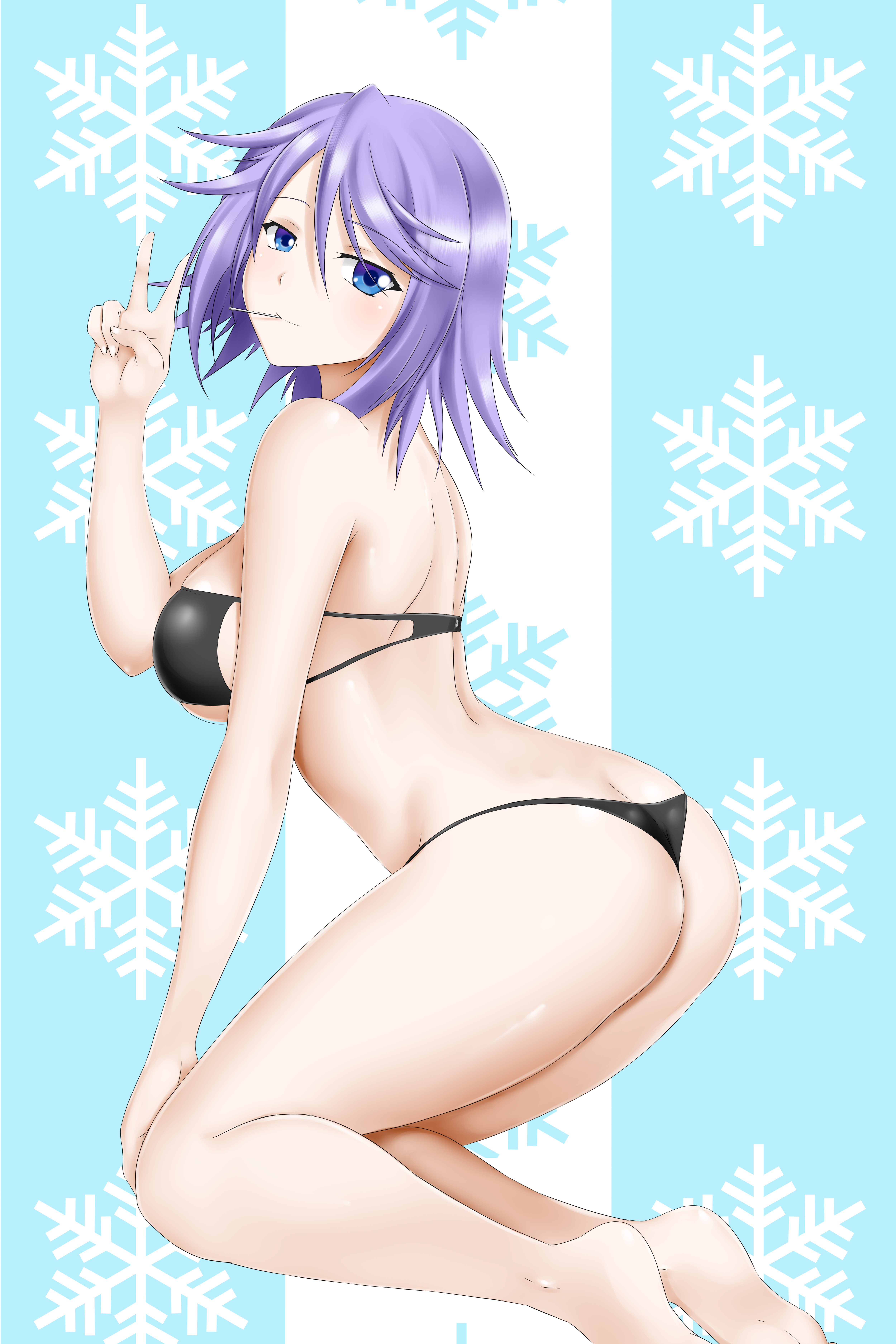 1girls, big breasts, breasts, female, kimmy77, nude, peace sign, rosario+vampire, shirayuki mizore, solo, tagme, v
