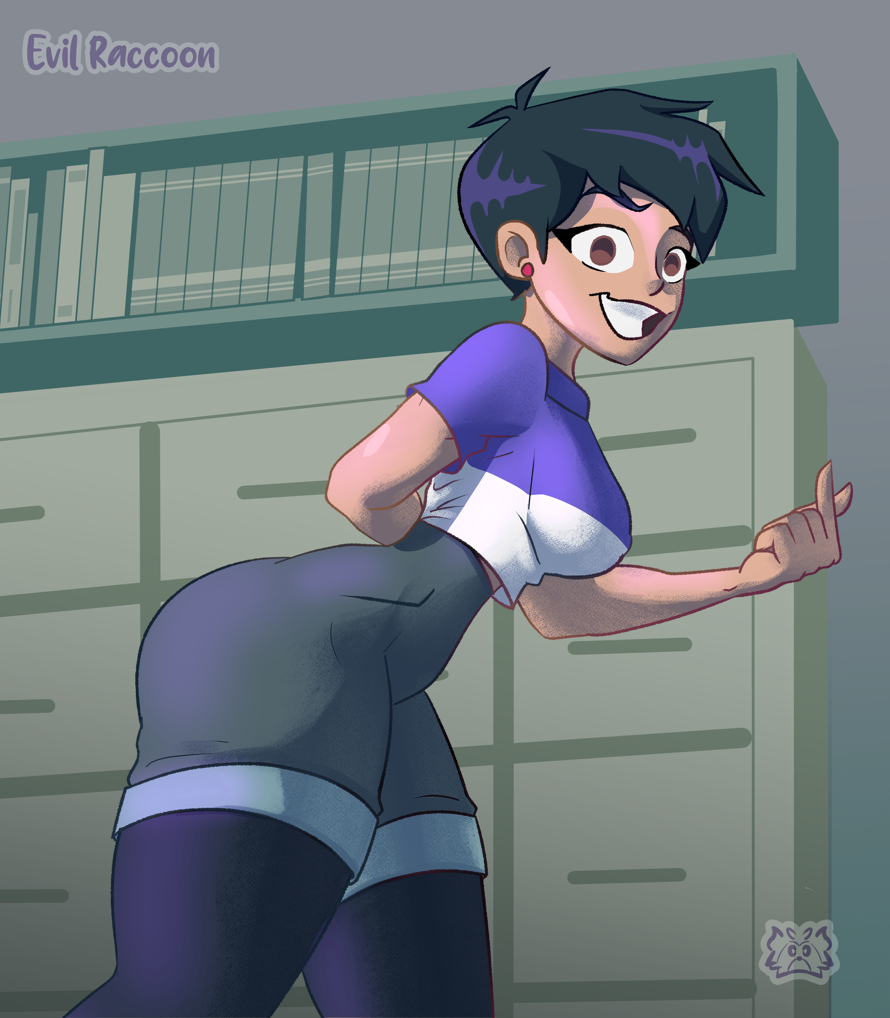 1girls, absurd res, alternate costume, ass, big ass, big butt, breasts, clothed, clothing, cosplay, crossover, dark skin, dark-skinned female, dc, dc comics, disney, disney channel, evil raccoon, female, female focus, female only, highres, human, large breasts, lois lane, lois lane (my adventures with superman), luz noceda, luz noceda (cosplay), my adventures with superman, nonsexual, office, outfit swap, short hair, shorts, superman (series), the owl house, thick, thick ass, thick thighs, thighs, tight clothing, tomboy, very short hair