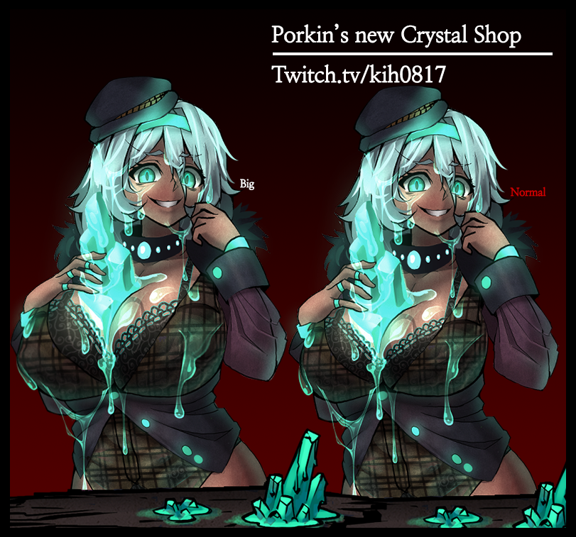 crazed_expression crazy_eyes crying_with_eyes_open crystal crystals darkest_dungeon kih0817 mod object_between_breasts porkin silver_hair