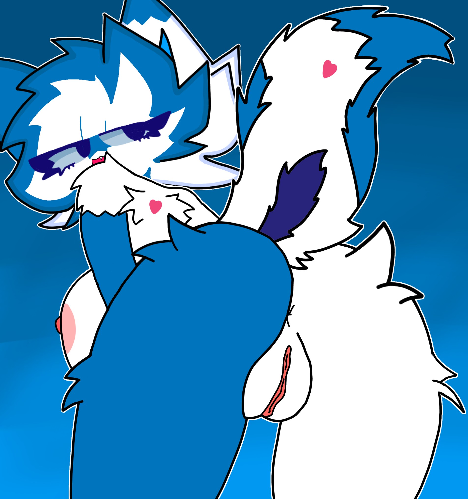 big ass, big breasts, blue fur, english text, kiladosha, kit community, looking back, lustful gaze, pussy, tagme, white fur