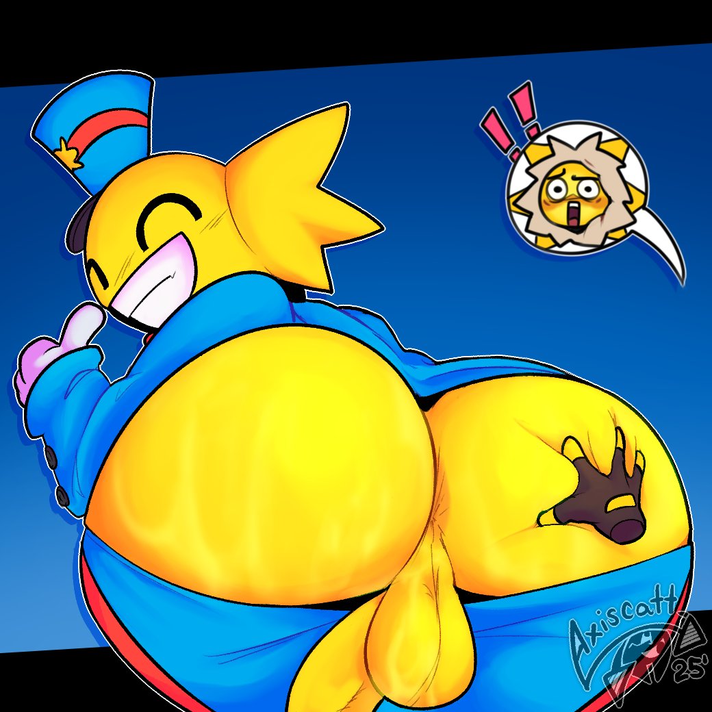 2boys, anus, ass, ass bigger than head, ass grab, axiscatt, balls, big ass, big butt, fortnite, gay, grabbing ass, huge ass, huge butt, male, male only, male/male, pants down, penis, smile, smiling, sunspot (fortnite), thumbs up, wonkee (fortnite), yellow body, yellow skin