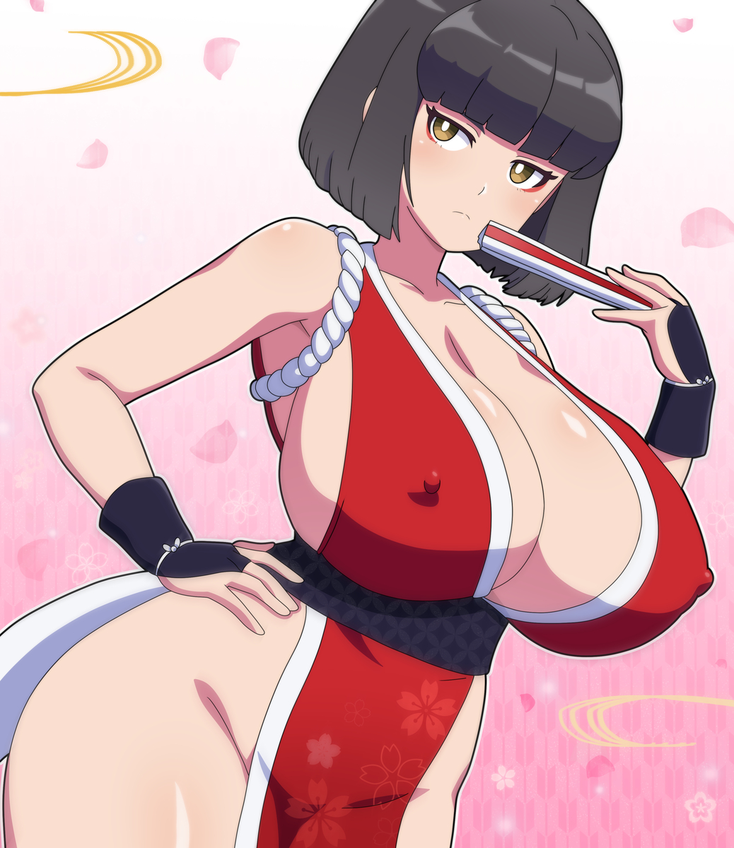 1girls, 2d, absurd res, big ass, big breasts, big butt, breasts bigger than head, brown eyes, clothed, cosplay, erect nipples, erect nipples under clothes, fatal fury, female, female focus, female only, hitokiwa kenchin, huge breasts, imasato himana, inazuma eleven, inazuma eleven (series), inazuma eleven victory road, level-5, mai shiranui (cosplay), marisol cavallo, posing, short hair, snk, voluptuous, voluptuous female, wide hips