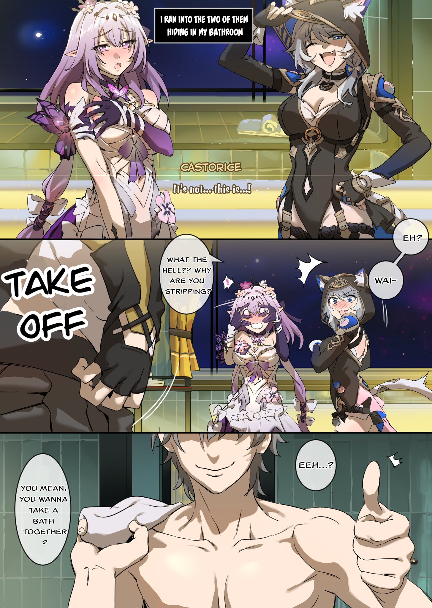1boy, 2girls, caelus (honkai: star rail), castorice (honkai: star rail), cat girl, cipher (honkai: star rail), honkai: star rail, saki (remainaddd), tagme