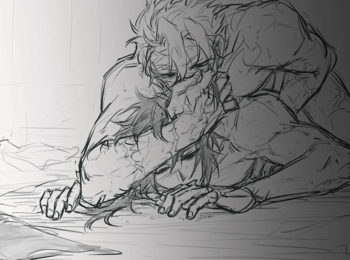 arm around head, doggy style, gay sex, gripping hair, kimetsu no yaiba, love making, male/male, sanegiyuu, sanemi shinazugawa, tomioka giyuu