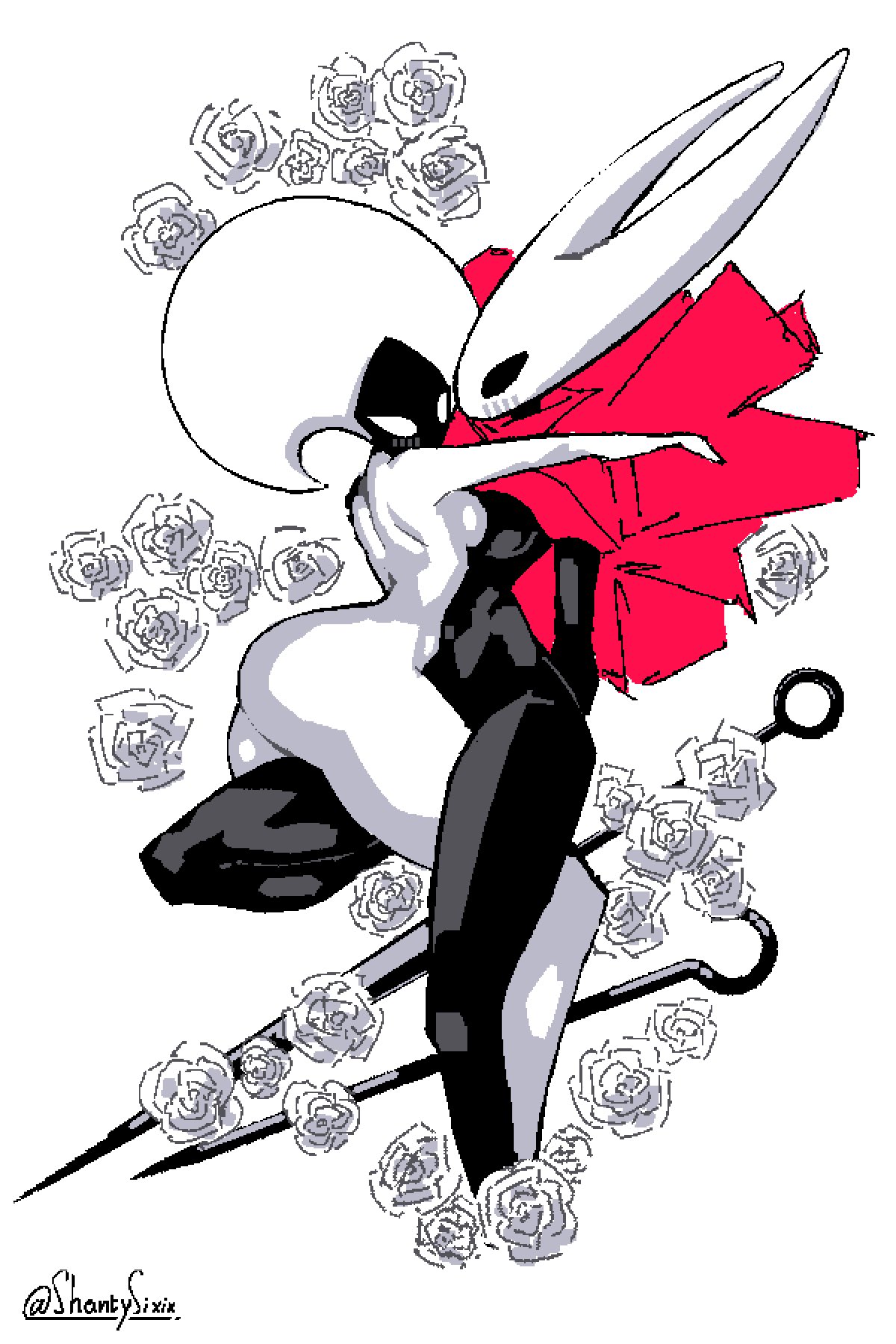 2girls, abs, arched back, ass, ass focus, big ass, black body, blush, bottom heavy, breast press, breasts, cape, cape only, cloak, cloak only, completely nude, completely nude female, embrace, female, female only, fit, fit female, hollow knight, hollow knight: silksong, hornet (hollow knight), horns, hourglass figure, hug, huge ass, hugging, humanoid, lace (hollow knight), large ass, looking at viewer, narrow waist, navel, nude, nude female, shantysixix, small breasts, team cherry, thick, thick ass, thick thighs, thighs, white background, white body, wide hips, yuri