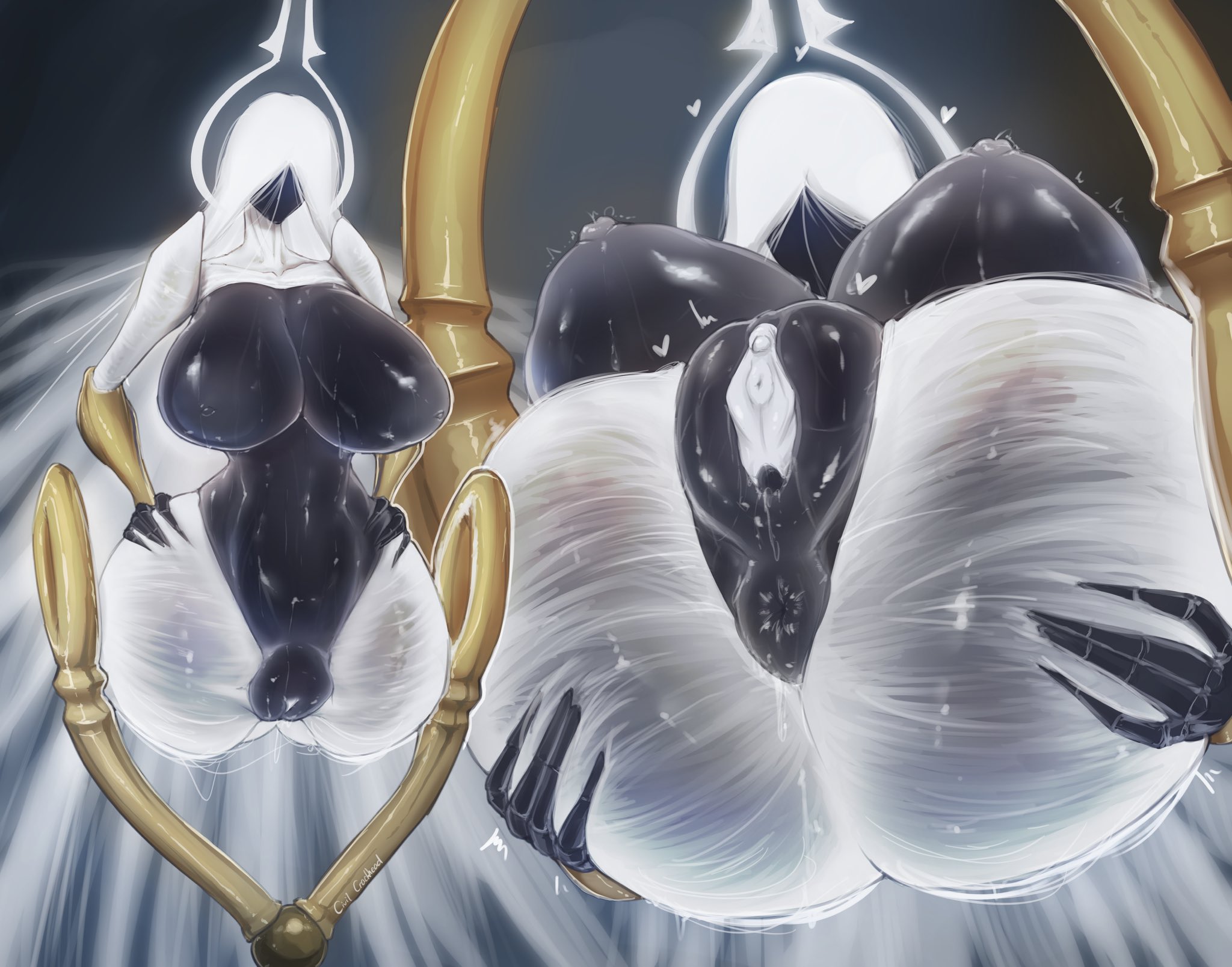 2girls, belly, belly button, big breasts, busty, child bearing hips, civilcrackhead, divine, female, female only, giantess, god, goddess, grand mother silk, hips, hollow knight, hollow knight: silksong, huge breasts, large breasts, larger female, mature female, milf, nipples, pussy, size difference, source request, thick, thick thighs, tummy, vagina, voluptuous, white hair, wide hips