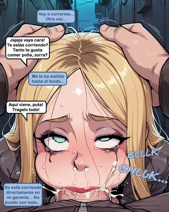 ai, ai art, ai generated, big ass, big breasts, big penis, blonde female, blonde hair, blowjob, blue eyes, blush, comic, comic page, cumming, danny (kinia), drunk, drunk bubble, drunk female, dubious consent, jeans, kinia, long hair, makeup brush, oc, original character, spanish dialogue, spanish text, tagme