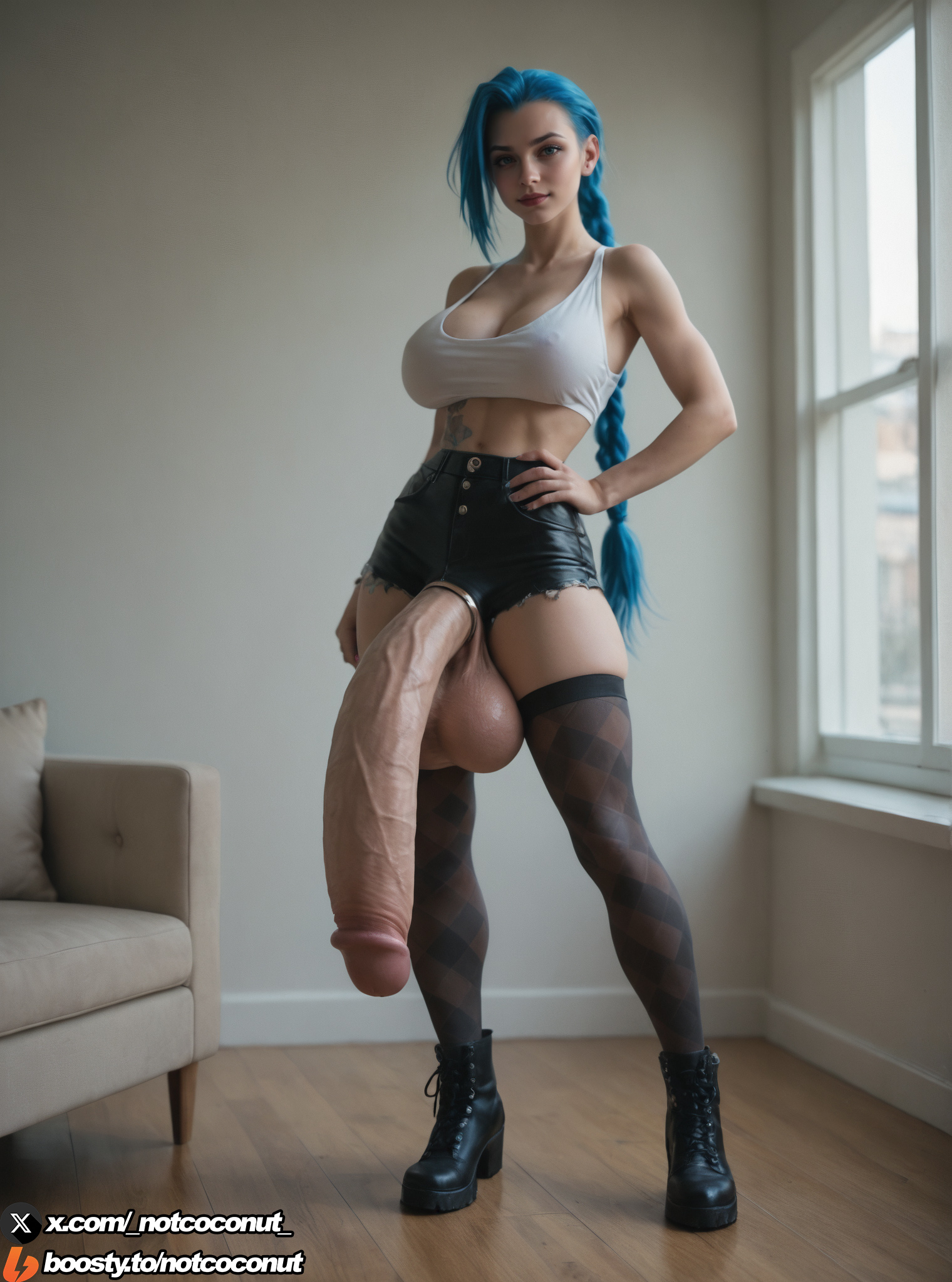 1futa, abs, absurdres, ai generated, apple butt, ass, athletic, athletic futa, balls, ballsack, big ass, big balls, big breasts, big penis, boosty, boosty username, breast implants, breasts, bubble ass, bubble butt, dickgirl, enhanced breasts, fake breasts, female, futa only, futanari, hi res, highres, huge ass, huge balls, huge breasts, huge cock, human, humanoid, intersex, jinx (league of legends), large ass, large balls, large breasts, large testicles, league of legends, light skin, light-skinned futa, looking at viewer, muscles, muscular, muscular female, notcoconut, nude, penis, silicone, silicone implants, solo, tagme, testicles, thick thighs, twitter, twitter username, veiny penis, wide hips