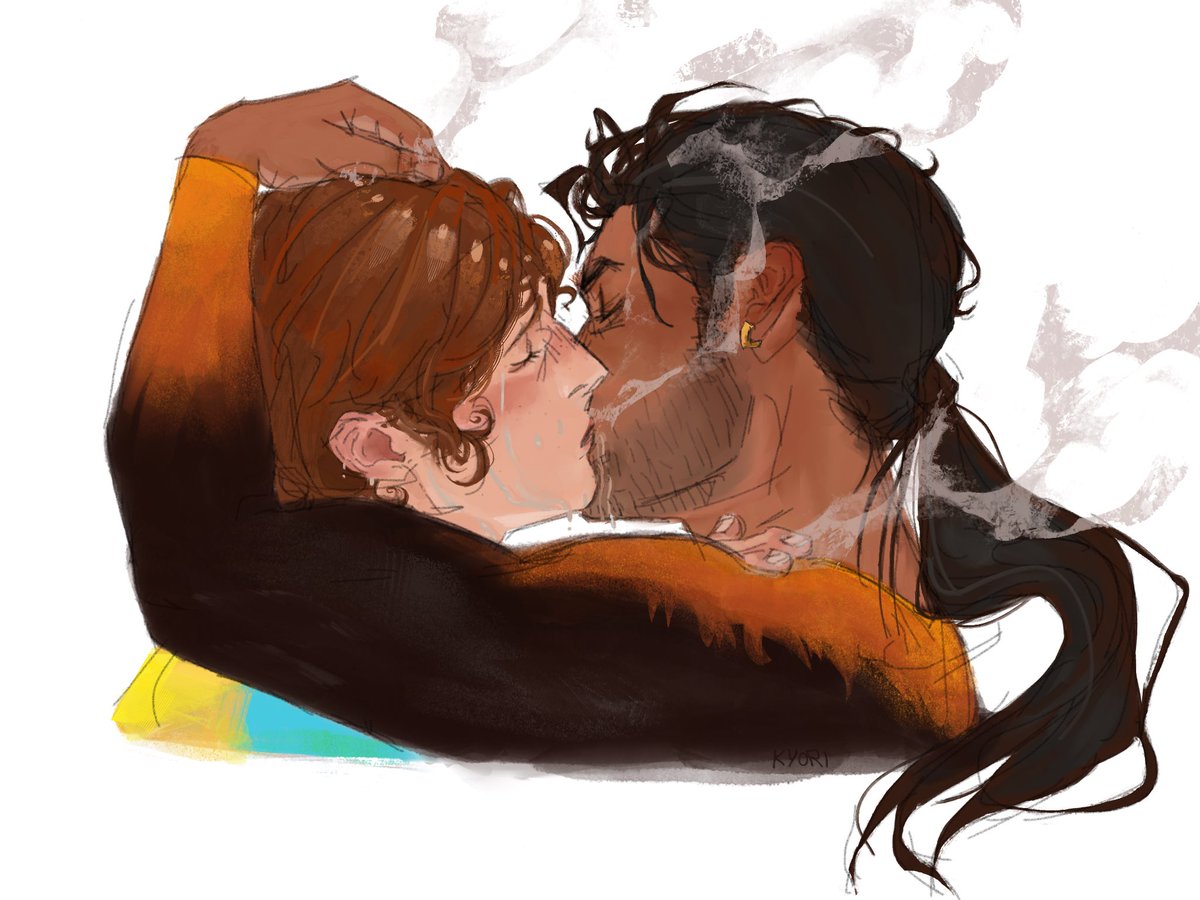 closed eyes, dispatch (game), flambae, gay, kissing, makeout, male, male only, moonpail , steam, waterboy (dispatch)