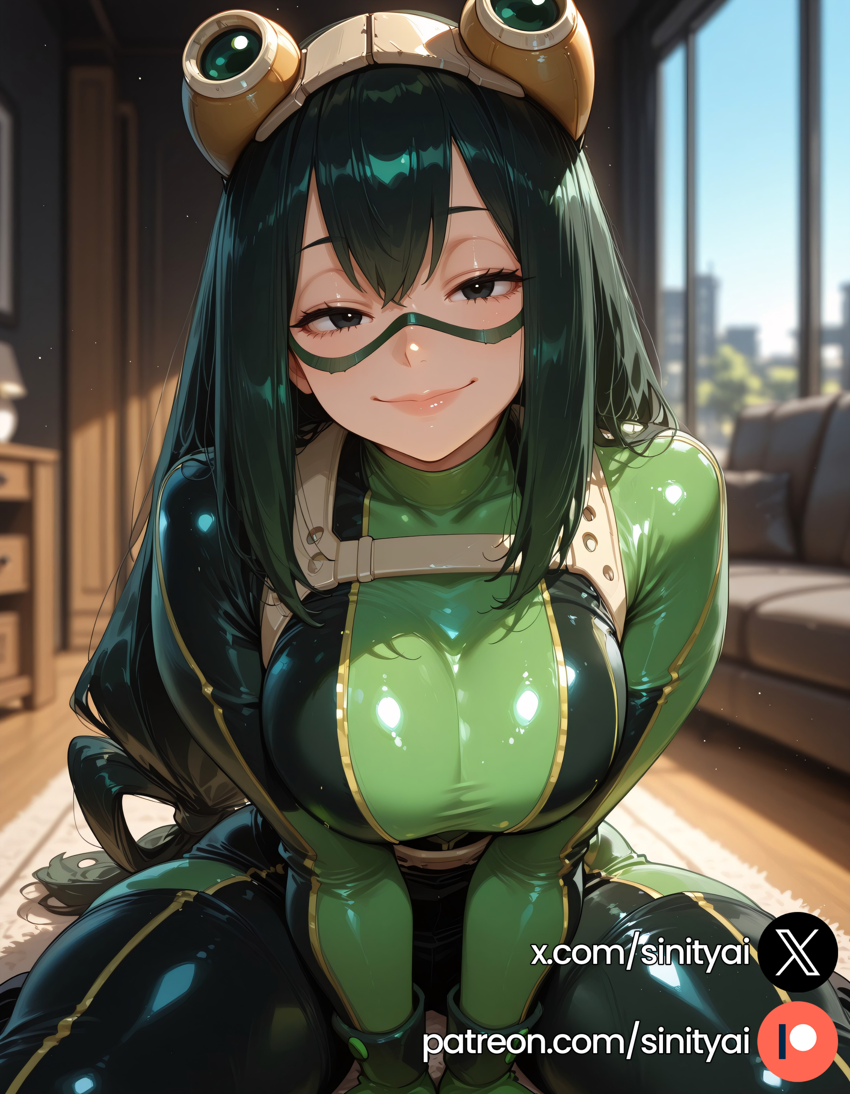 1girls, 2025, ai generated, ass, asui tsuyu, big ass, big breasts, black eyes, black hair, blurred background, blurry background, boku no hero academia, depth of field, female, female focus, froppy, hi res, high quality, high resolution, highres, huge ass, huge breasts, huge thighs, latex, long hair, my hero academia, nsfw, patreon, patreon exclusive, patreon link, patreon logo, patreon url, patreon username, sinity, small waist, solo focus, thick thighs, thin waist, tsuyu asui