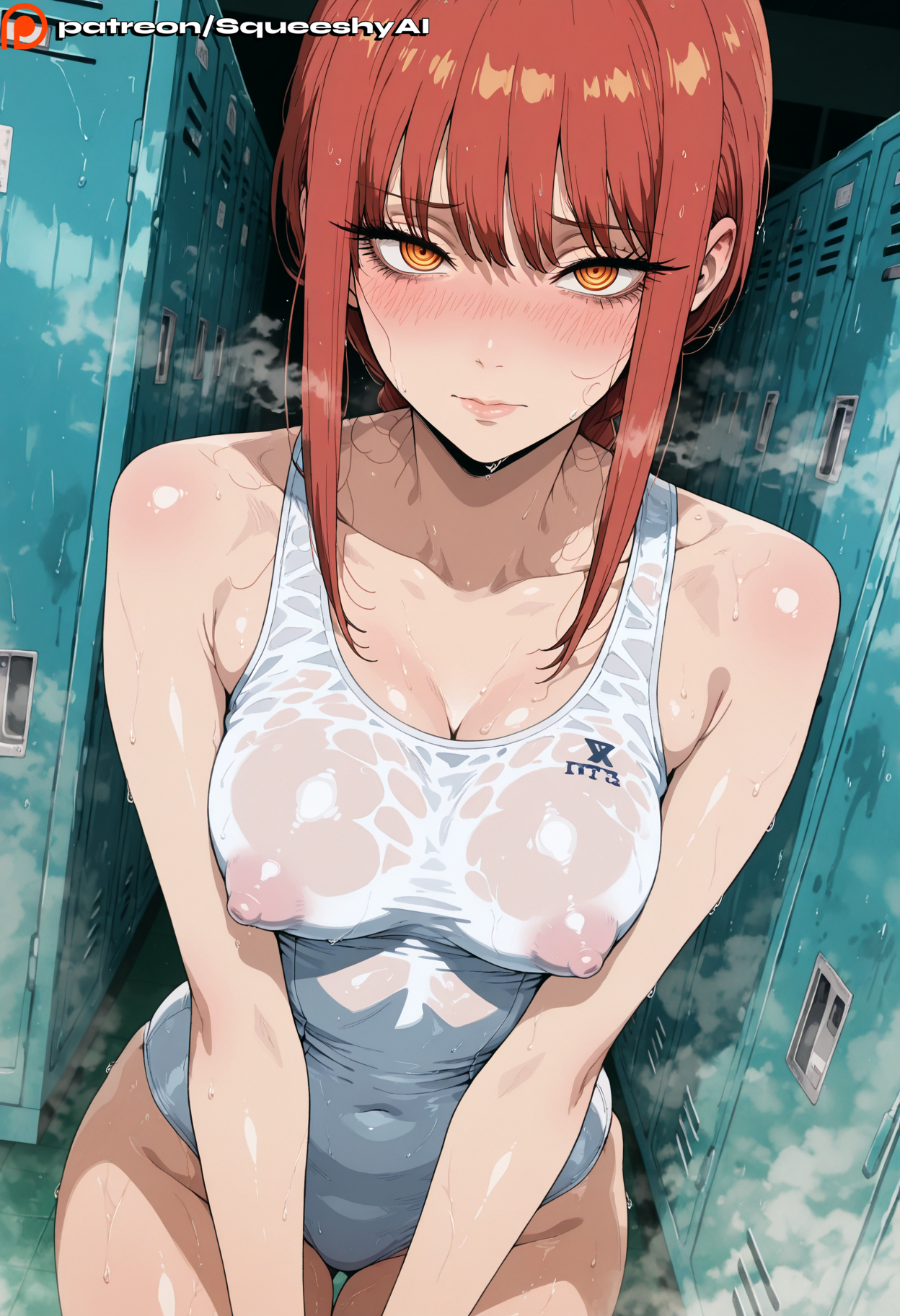 1girls, ai generated, big ass, big breasts, busty, chainsaw man, competition swimsuit, covered nipples, curvy, detailed background, female, female only, heavy blush, huge breasts, looking pleasured, makima (chainsaw man), nipple slip, nipples, nude, open mouth, perky breasts, pleasure, puffy nipples, see-through, solo, squeeshyai, submissive, submissive face, sweat, sweating, sweaty, swimsuit, thick, thighs, wet, wide hips