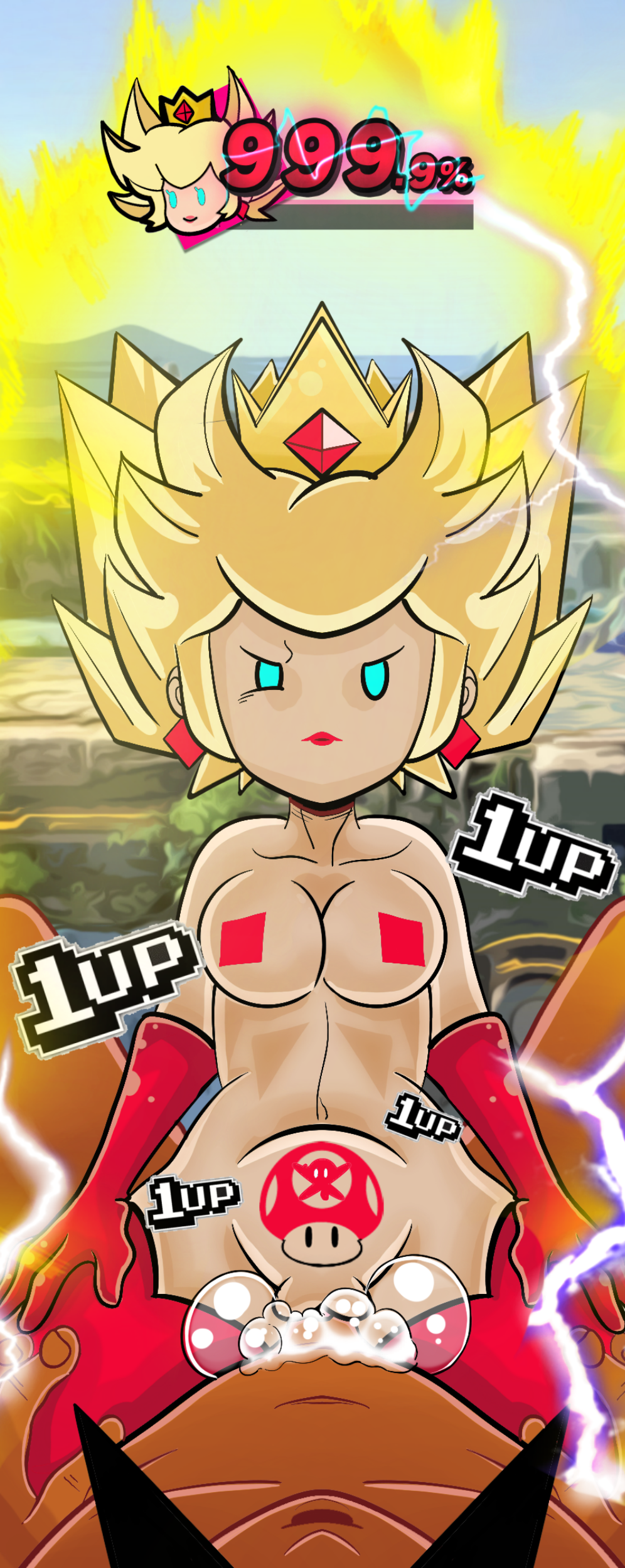 1up 2022 angry angry_sex big_breasts blue_eyes breasts cowgirl_position crown cum cum_in_pussy cum_inside cumming dragon_ball dragon_ball_z earrings femdom gameplay_mechanics gloves mario_(series) paper_mario paper_peach princess_peach rape rough_sex sex shadow_peach shadow_queen super_saiyan super_smash_bros. white_skin