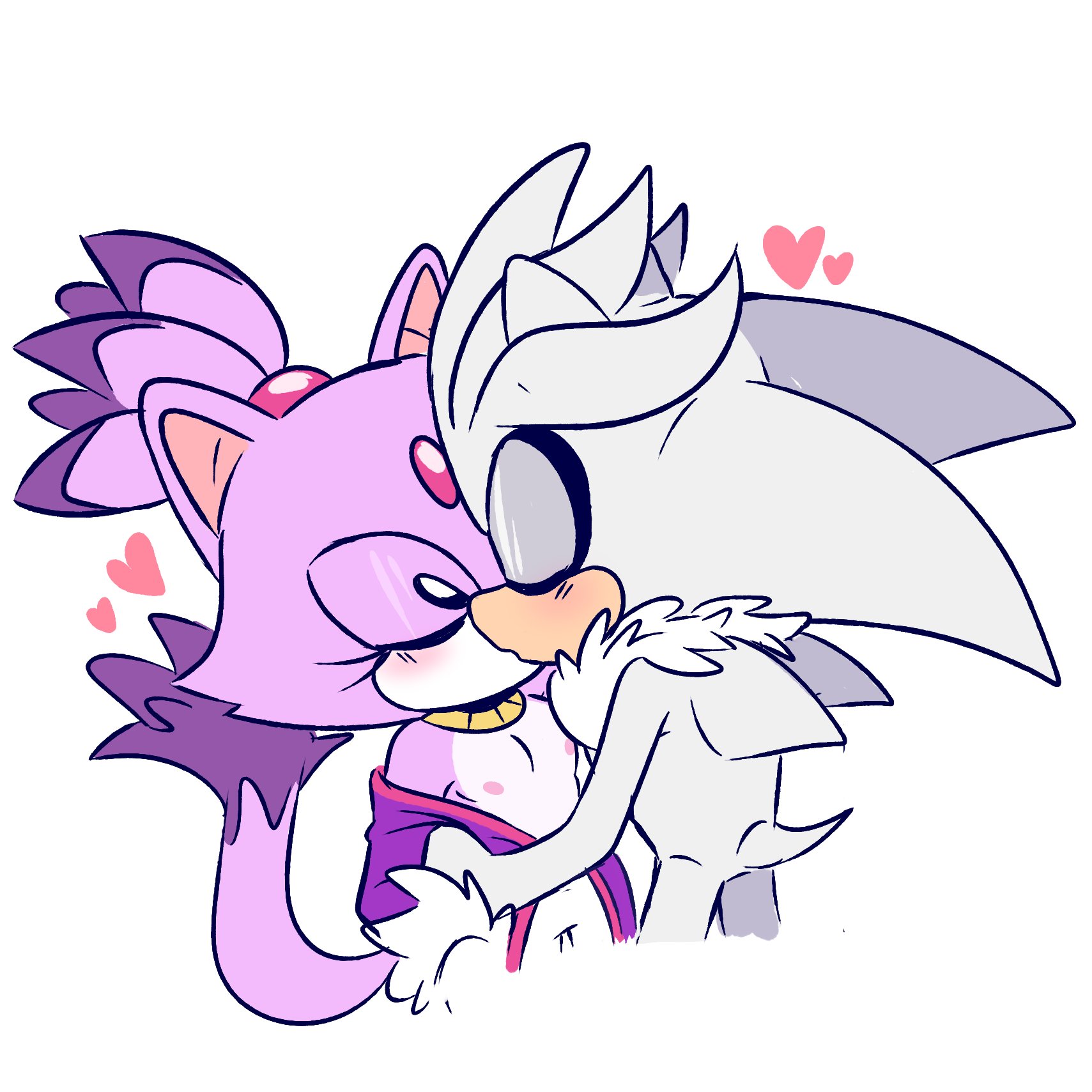 anthro, blaze the cat, breasts, exposed breasts, female, flat chest, flat chested, hihiredpanda, himooncake, kissing, romantic couple, silver the hedgehog, sonic (series), sonic the hedgehog (series), topless female