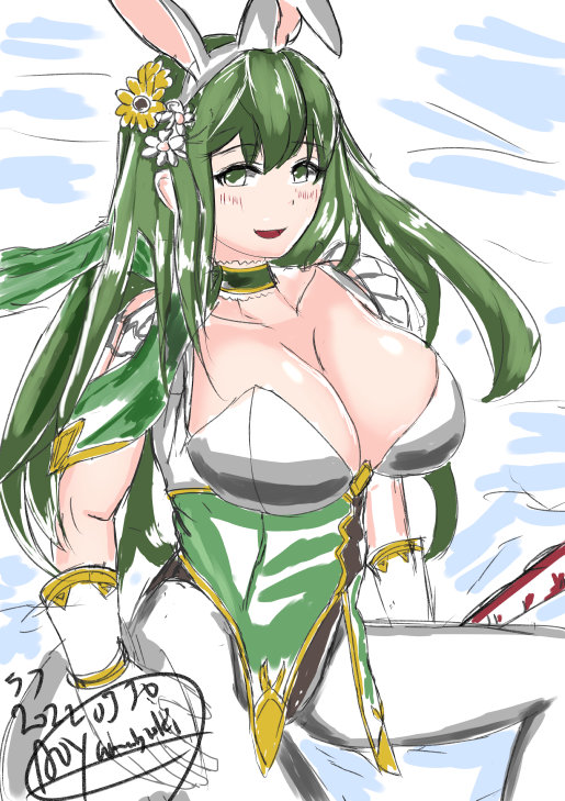 1girls alternate_costume aoyamabuki breasts bunny_ears bunny_girl bunnysuit cleavage easter female female_only fire_emblem fire_emblem:_mystery_of_the_emblem fire_emblem:_shadow_dragon_and_the_blade_of_light fire_emblem_heroes green_eyes green_hair large_breasts leotard long_hair looking_at_viewer more_at_source nintendo official_alternate_costume open_mouth palla_(fire_emblem) palla_(spring)_(fire_emblem) pantyhose smile solo