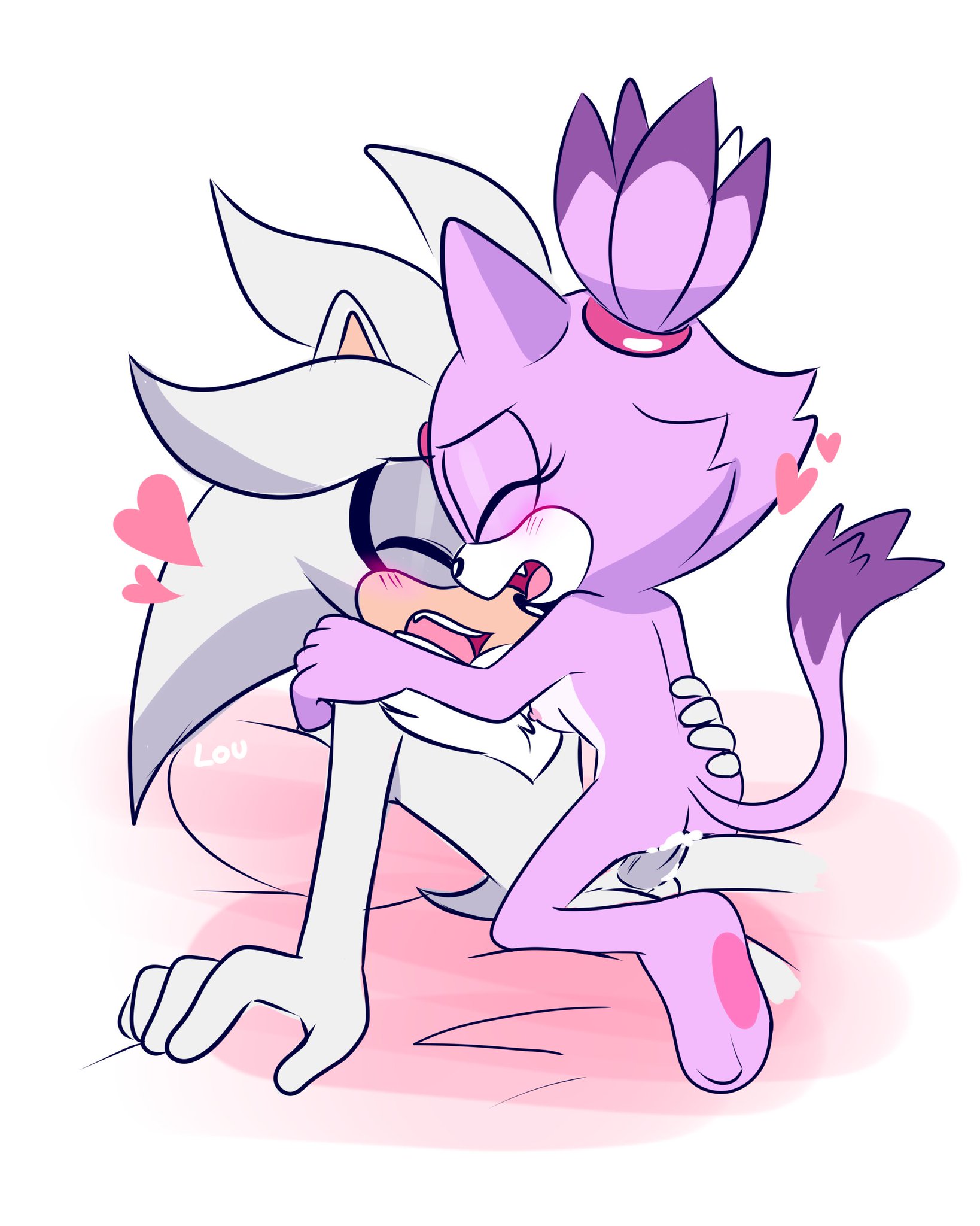 anthro, blaze the cat, female, female on top, hihiredpanda, himooncake, male, male on bottom, pussy, sex, silver the hedgehog, sonic (series), sonic the hedgehog (series), straight, vaginal penetration