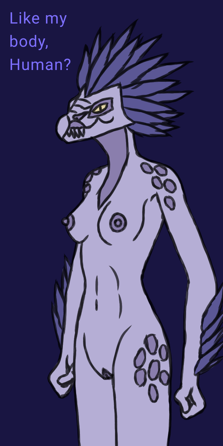 028-mendicantspire alien anthro avian bedroom_eyes bird breasts dialogue feathers female female_kig-yar fist genitals halo halo_(series) hi_res humanoid kig-yar markings microsoft narrowed_eyes nude pussy scalie seductive solo t'vaoan talking_to_viewer teasing video_games xbox_game_studios