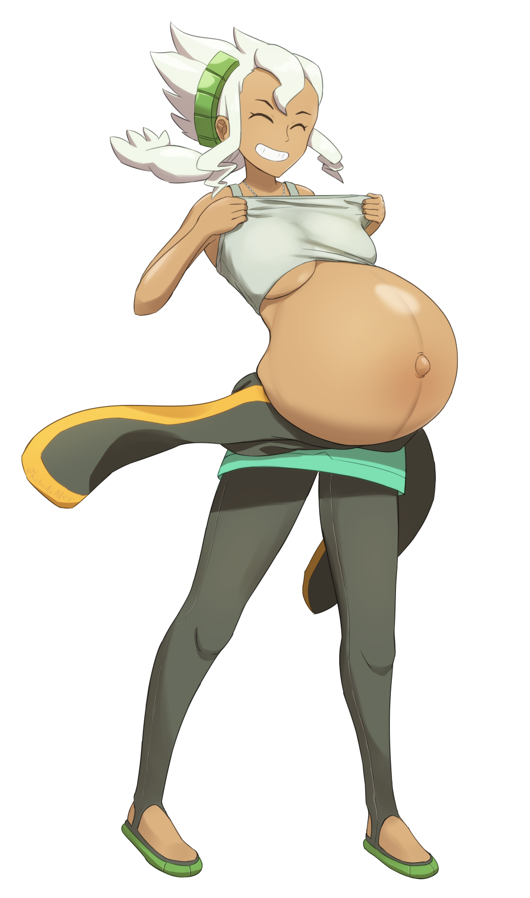 1girls belly big_belly big_breasts breasts burnet_(pokemon) canon_pregnancy dark-skinned_female dark_skin female pokemon pokemon_sm pregnant white_hair