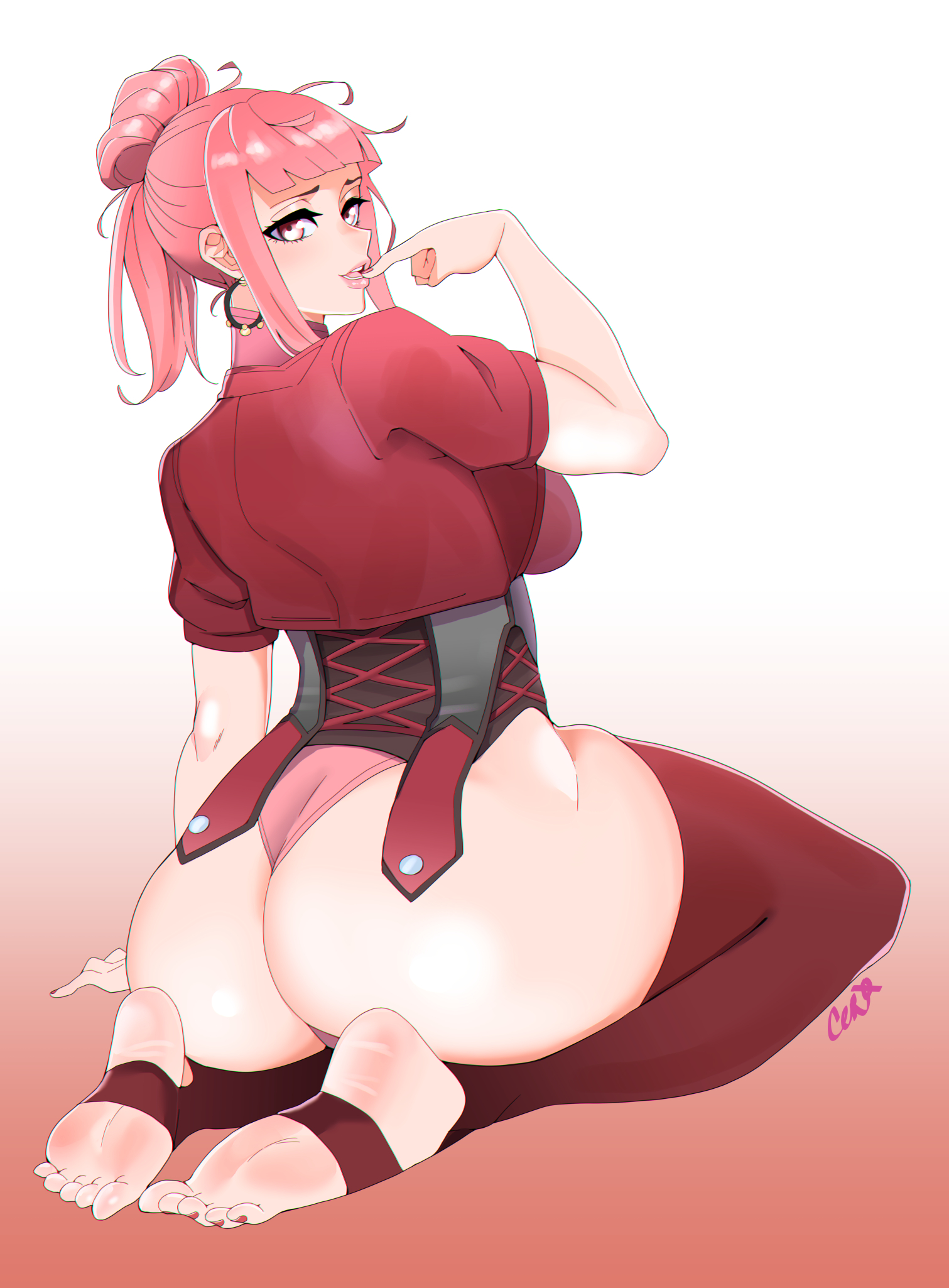 1girls, 2022, alternate costume, alternate hairstyle, ass, breasts, ceroccb, feet, female, finger to mouth, fire emblem, fire emblem warriors: three hopes, fire emblem: three houses, hi res, hilda valentine goneril, hilda valentine goneril (helping hand), hips, hoop earrings, huge ass, large breasts, light skin, light-skinned female, naughty face, nintendo, official alternate costume, official alternate hairstyle, pink eyes, pink hair, sideboob, slim waist, soles, stirrup legwear, thick thighs, thighhighs, thighs, tied hair, wedgie, wide hips