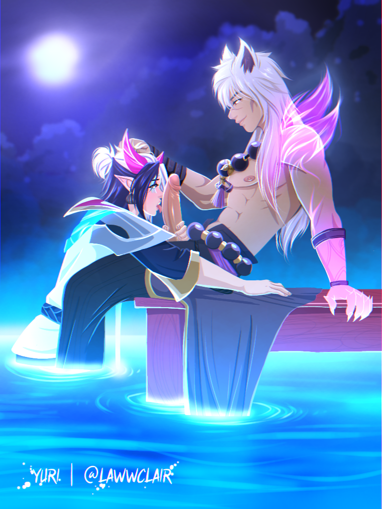 aphelios blowjob gay large_penis lawwclair league_of_legends male male_only night sett spirit_blossom_aphelios spirit_blossom_series spirit_blossom_sett tongue underwear white_hair yaoi