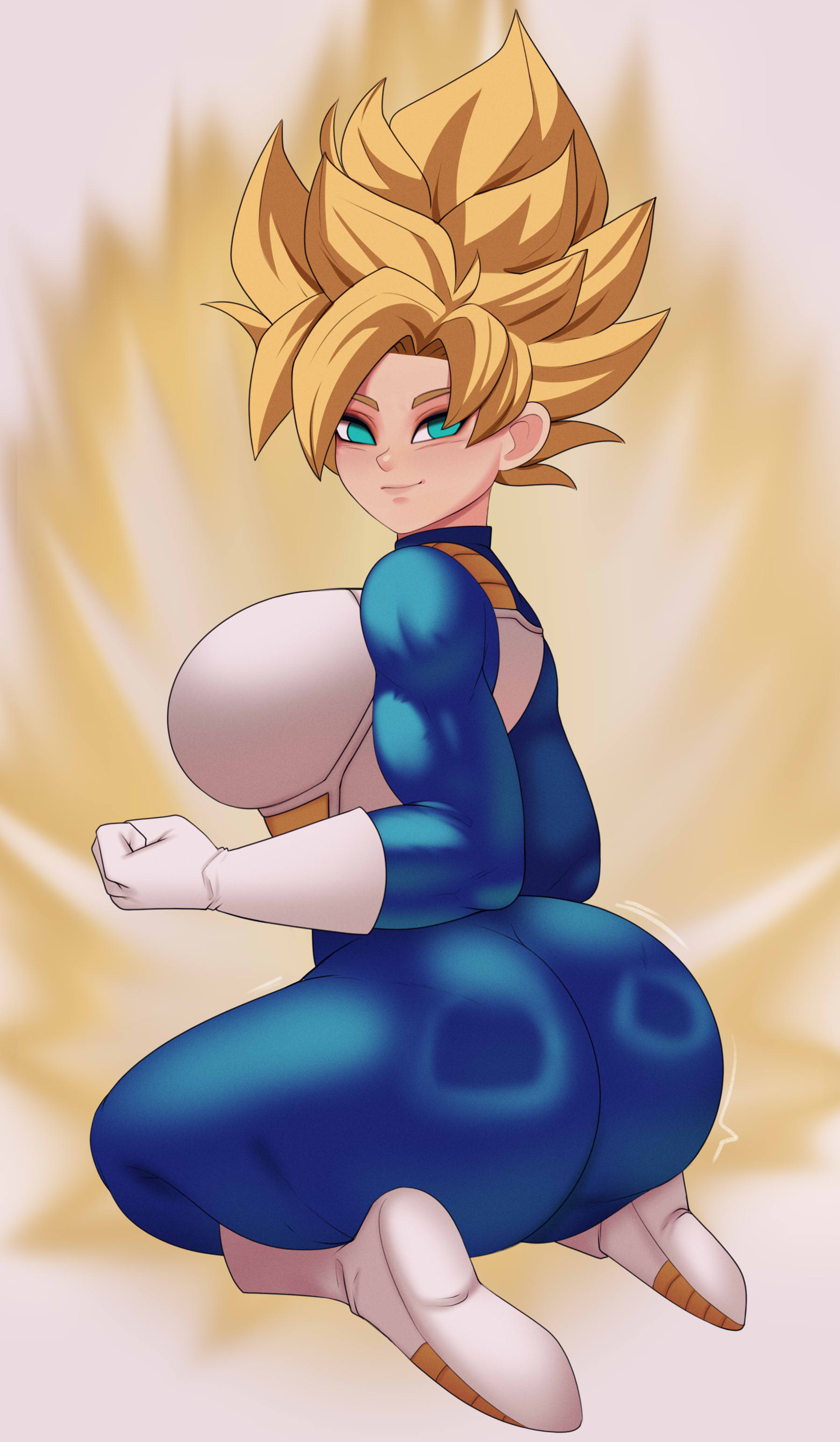 1girls, ass, big ass, big breasts, blonde hair, blue eyes, bodysuit, boots, breasts, dragon ball, dragon ball z, eye contact, female, female focus, female goku, female only, female saiyan, fully clothed, genderswap, gloves, looking at viewer, looking back at viewer, on knees, postblue98, rule 63, saiyan, saiyan armor, saiyan female, shiny clothes, skin tight, skindentation, solo, solo female, solo focus, son goku, super saiyan, thick, thick ass, thick hips, thick legs, thick thighs, thigh gap, thigh highs, thighhighs, thighs, tight clothing