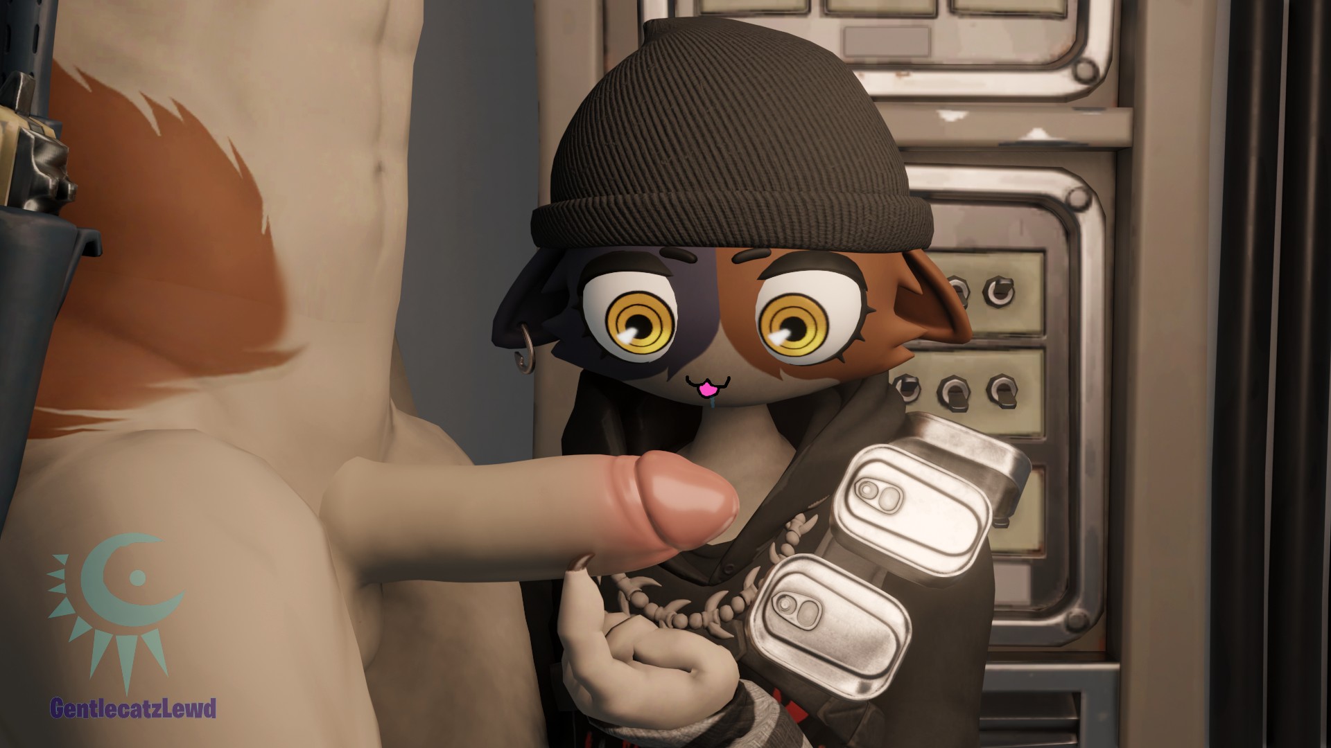 3d, anthro, anthro only, brother and sister, female, fortnite, gentlecat, incest, looking at penis, male, meow skulls (fortnite), meowscles (fortnite), penis, surprised, tagme, touching penis