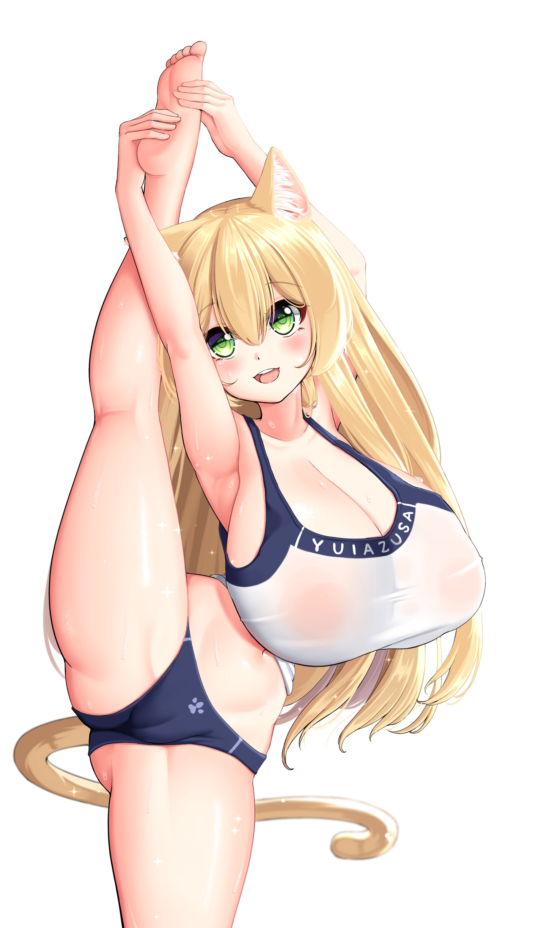absurd res, animal humanoid, big breasts, breasts, camel toe, cameltoe, cat humanoid, cleavage, clothed, clothing, felid, felid humanoid, feline, feline humanoid, female, flexible, hi res, huge breasts, humanoid, kaedeno yuu, mammal, mammal humanoid, one leg up, pussy, raised leg, simple background, solo, splits, spread legs, spreading, standing, vertical splits, white background